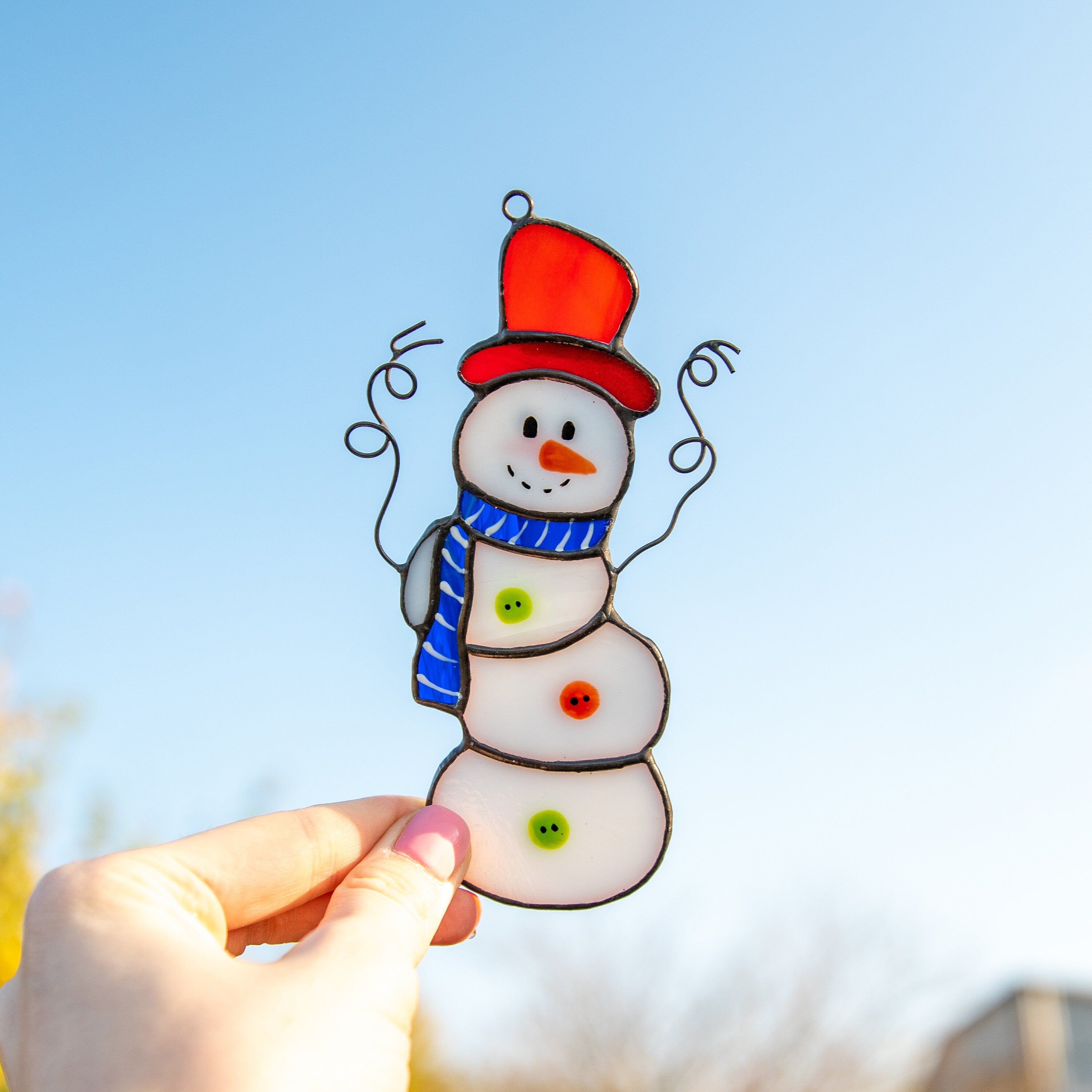 Stained glass snowman ornament Christmas gifts Glass Christmas ornaments stained glass window hangings Snowman stained glass suncatcher