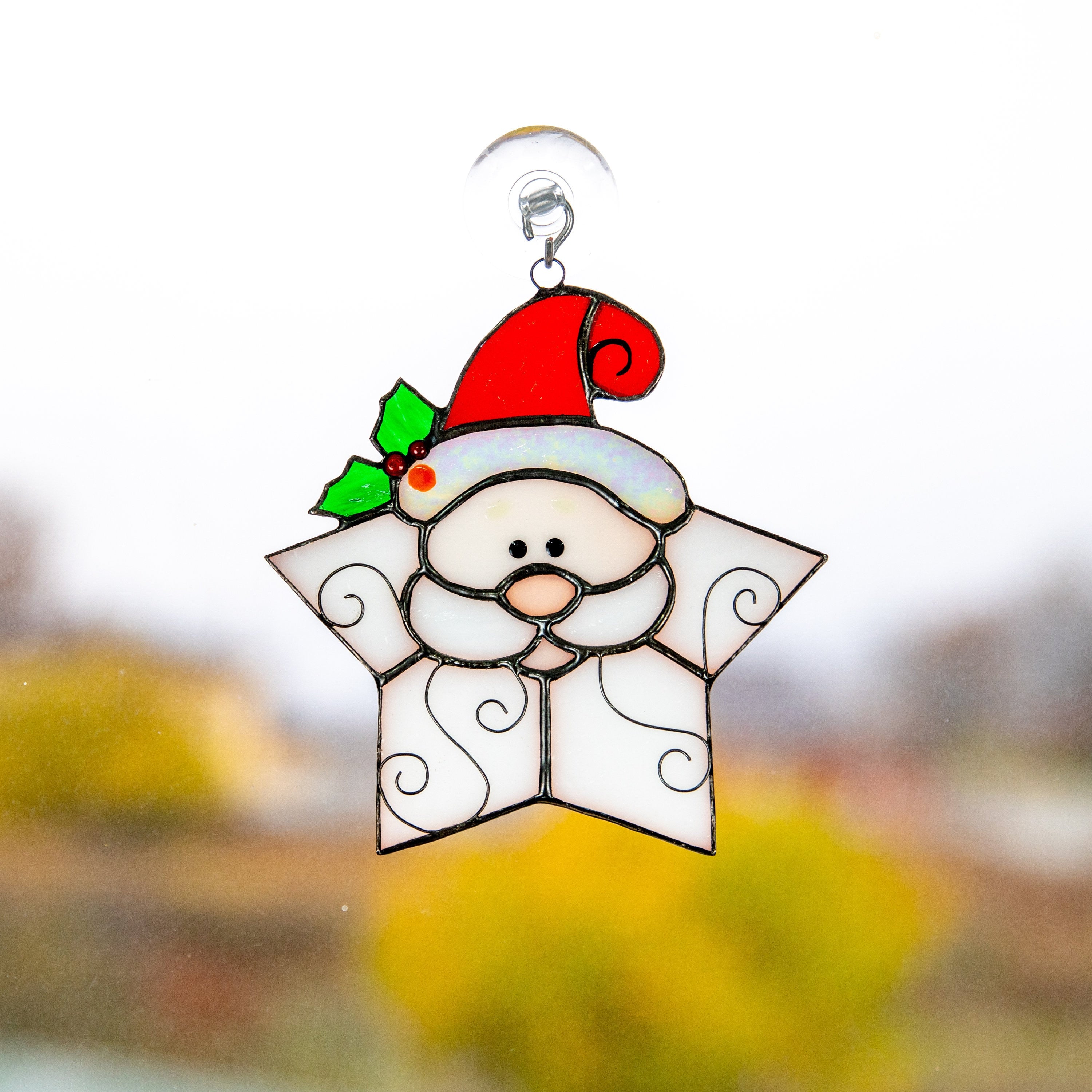 Stained glass santa ornament Grandparents Christmas gift Christmas tree ornaments stained glass window hangings Holiday hosting decor