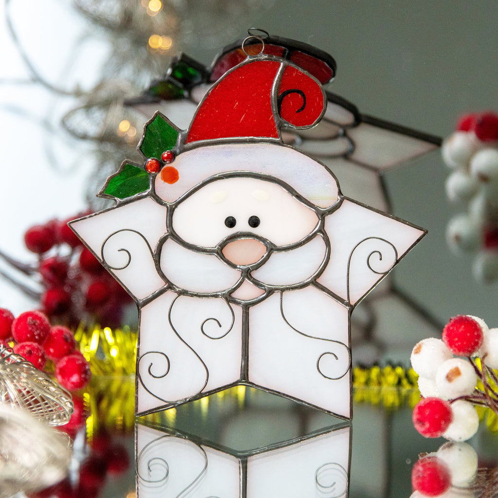 Stained glass santa ornament Grandparents Christmas gift Christmas tree ornaments stained glass window hangings Holiday hosting decor