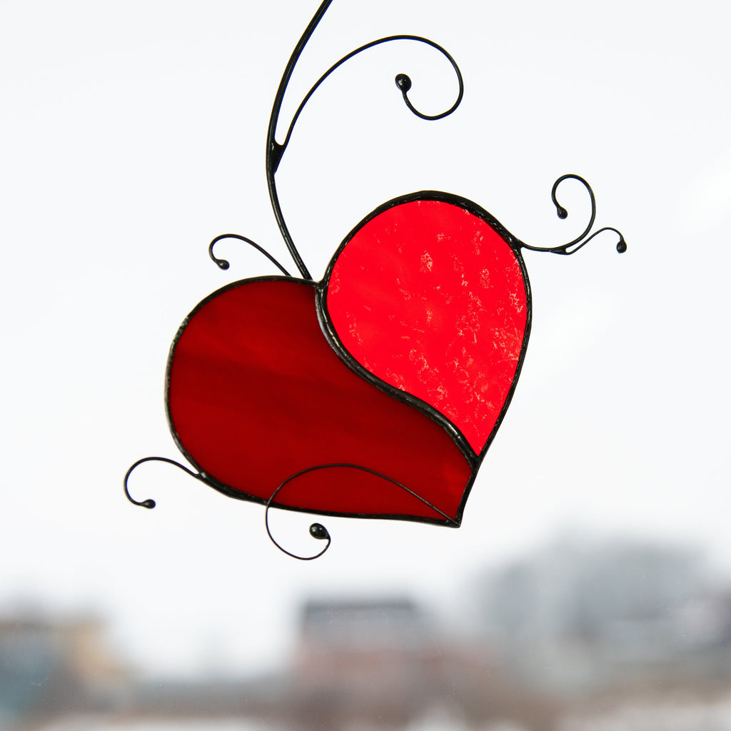 Stained glass heart Valentines Day gifts for wife Custom stained glass window hangings Romantic gifts Stained glass heart ornament
