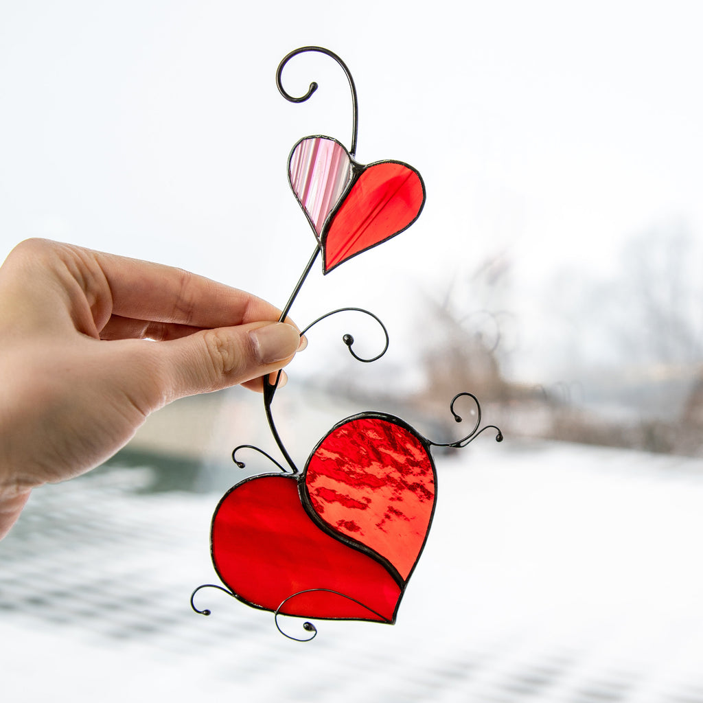 Stained glass heart Valentines Day gifts for wife Custom stained glass window hangings Romantic gifts Stained glass heart ornament