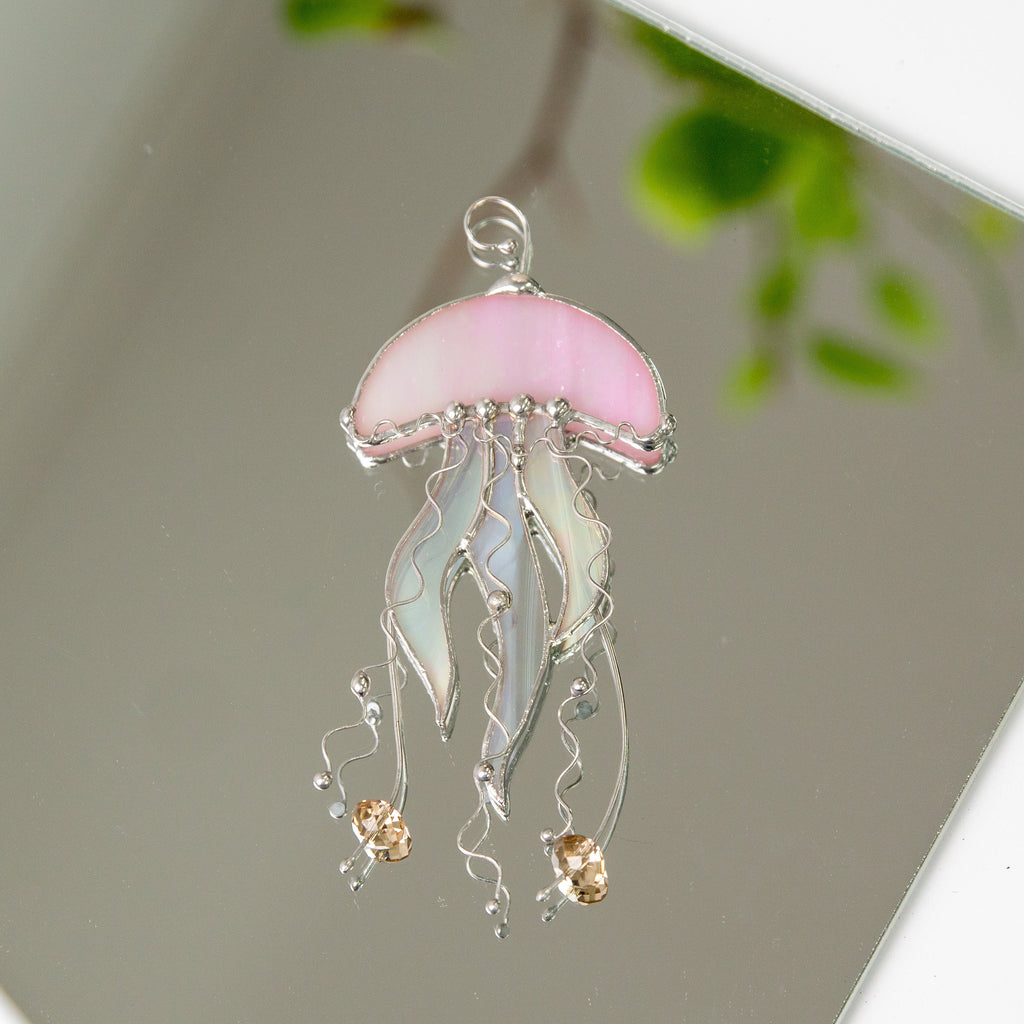 Jellyfish stained glass window hangings Gift for her Sunshine party decor Custom stained glass suncatcher