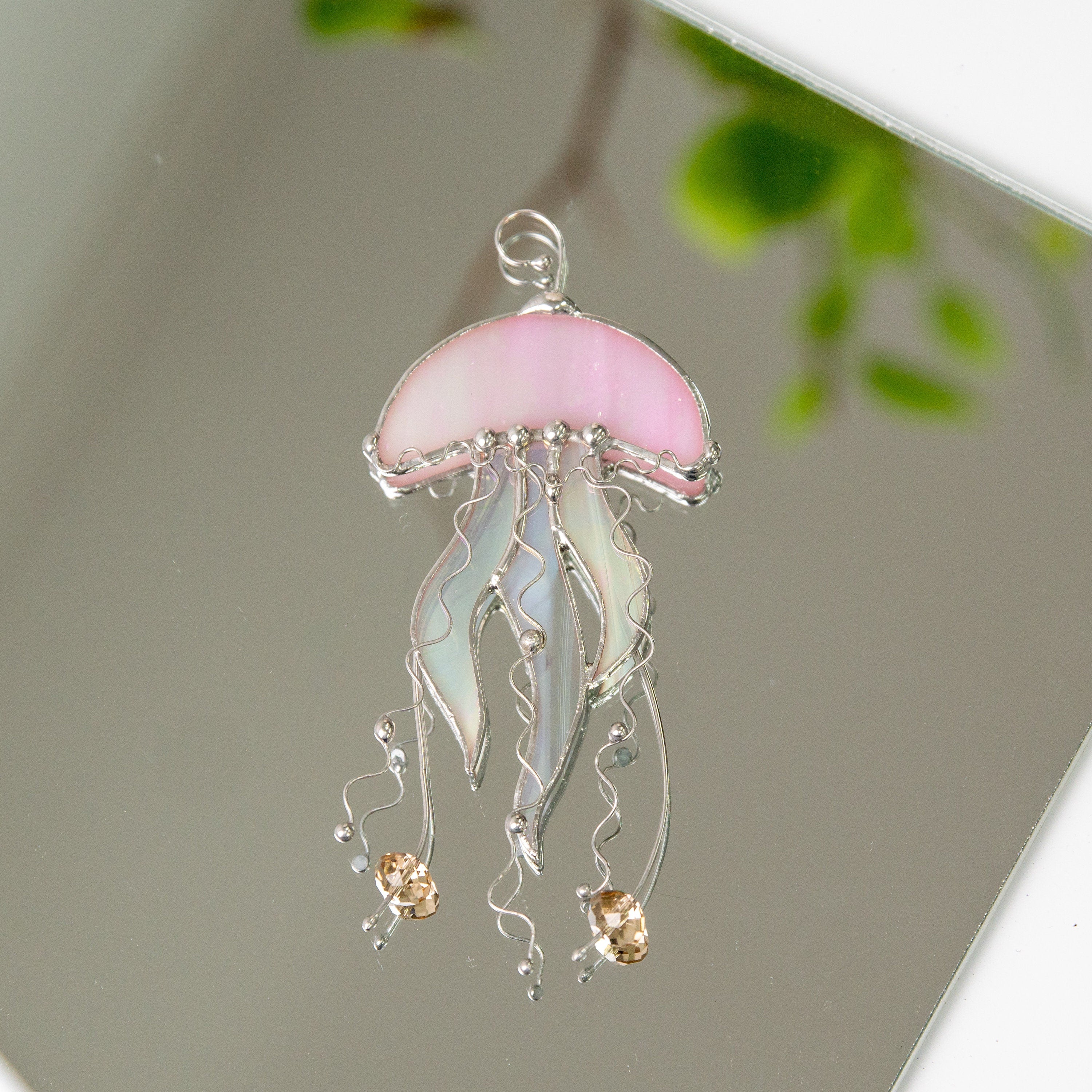 Jellyfish stained glass window hangings Gift for her Sunshine party decor Custom stained glass suncatcher