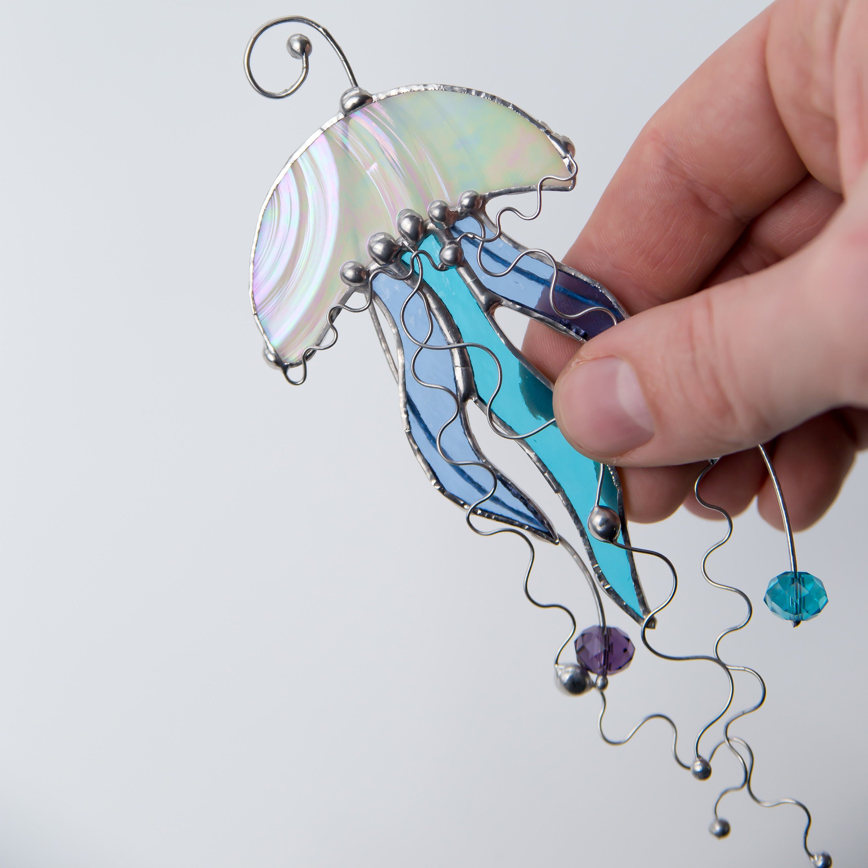Jellyfish stained glass suncatcher First mothers day gift Beach house decor Custom stained glass window hangings