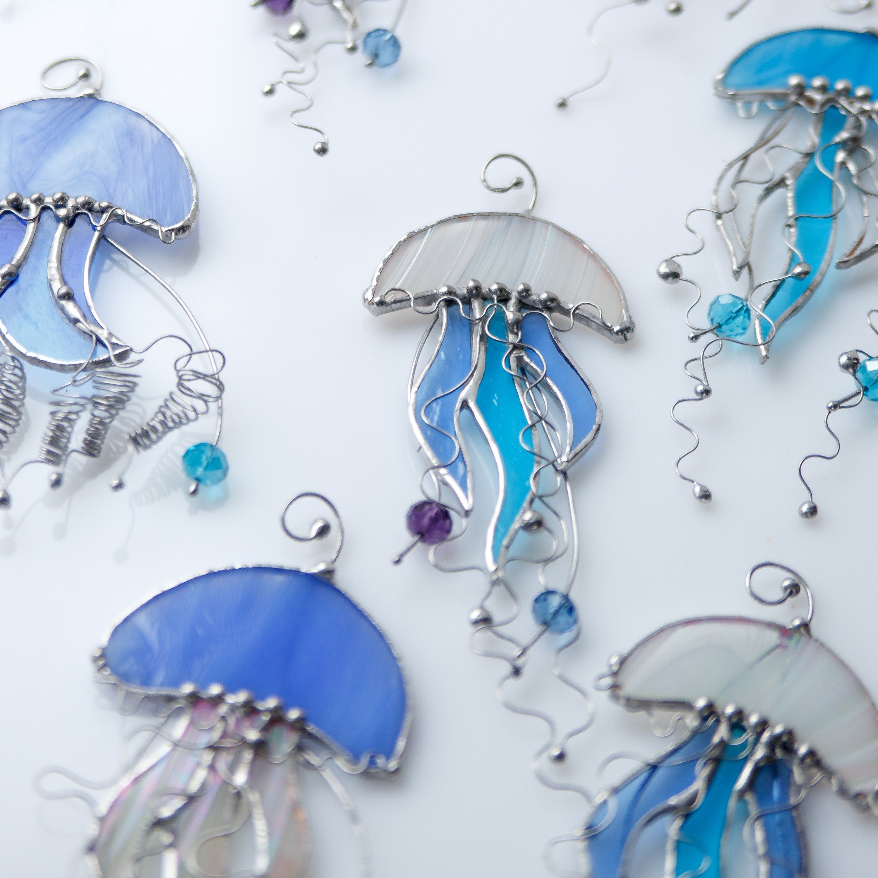Jellyfish stained glass suncatcher First mothers day gift Beach house decor Custom stained glass window hangings