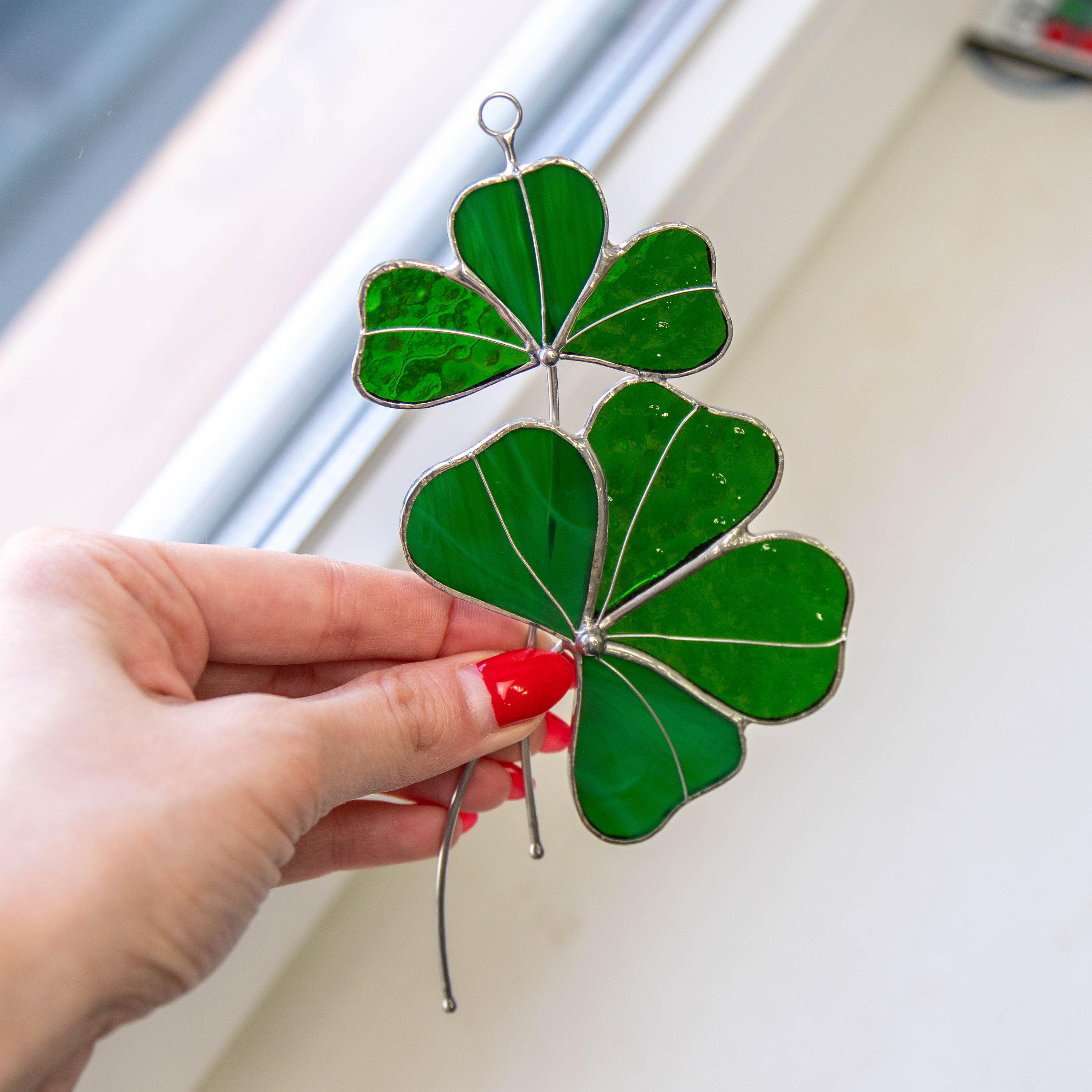 Clover stained glass suncatcher St Patricks Day Stained glass window hangings Irish gifts