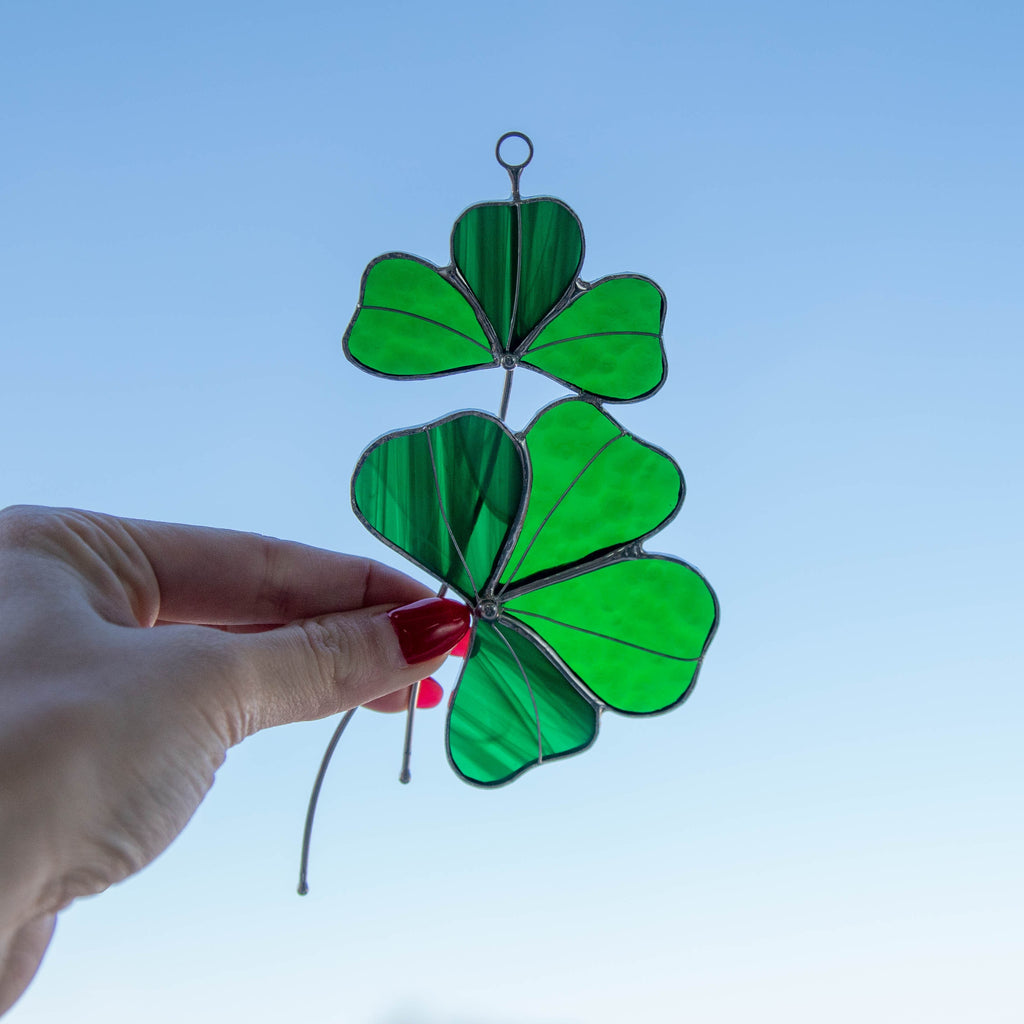 Clover stained glass suncatcher St Patricks Day Stained glass window hangings Irish gifts
