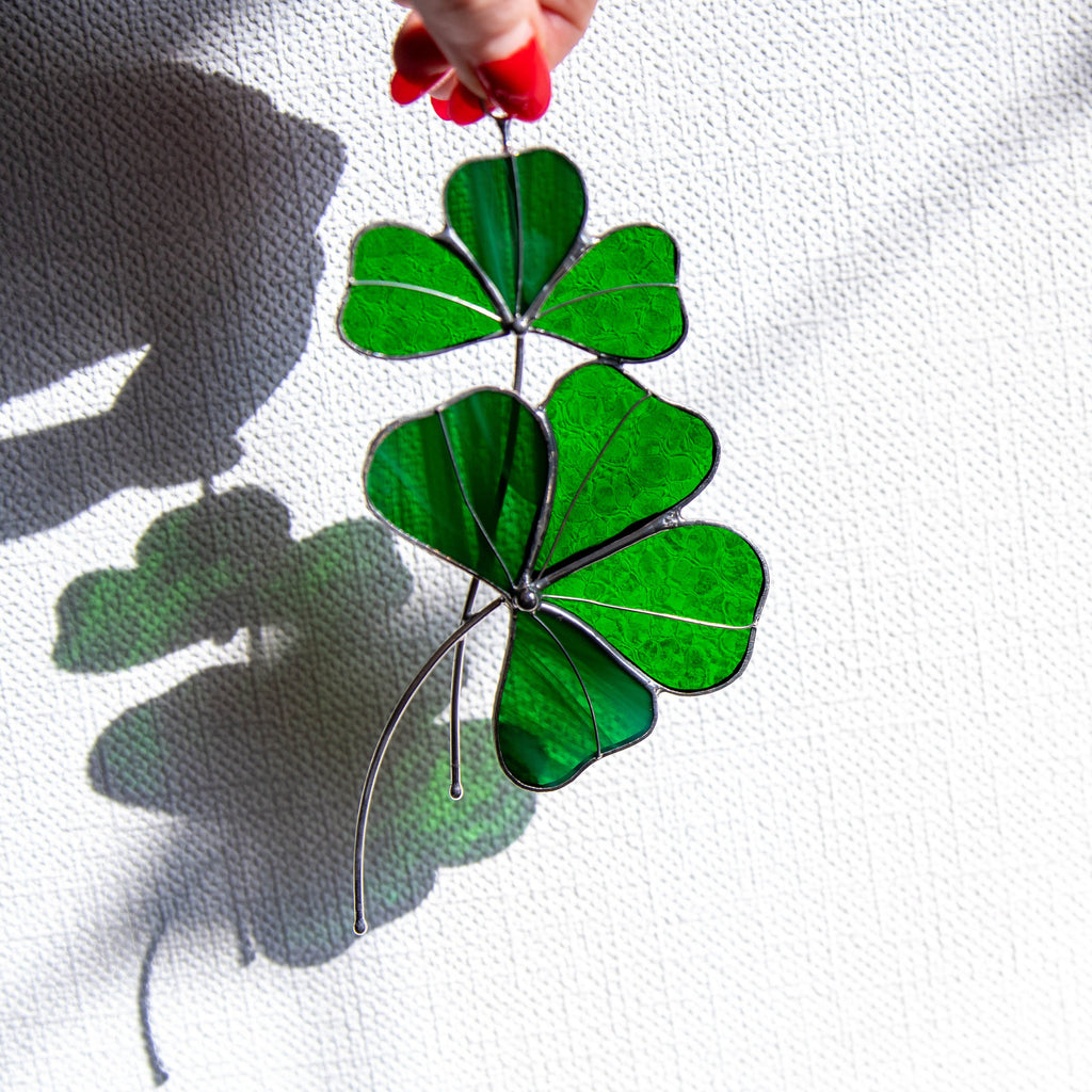 Clover stained glass suncatcher St Patricks Day Stained glass window hangings Irish gifts