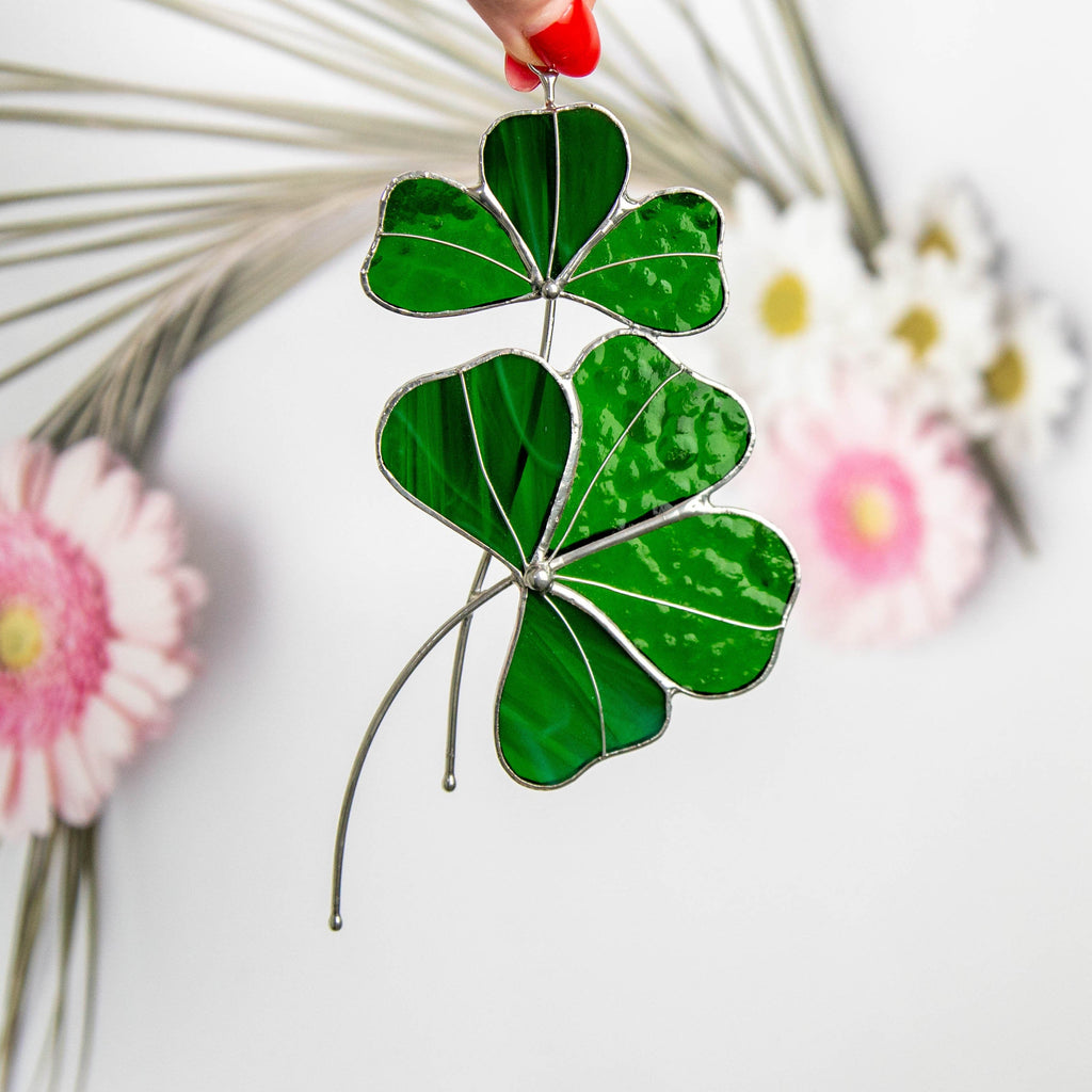 Clover stained glass suncatcher St Patricks Day Stained glass window hangings Irish gifts