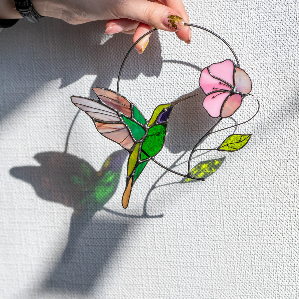 Hummingbird suncatcher Godmother gifts Hummingbird stained glass window hangings Fairy garden accessories Daughter in law gift
