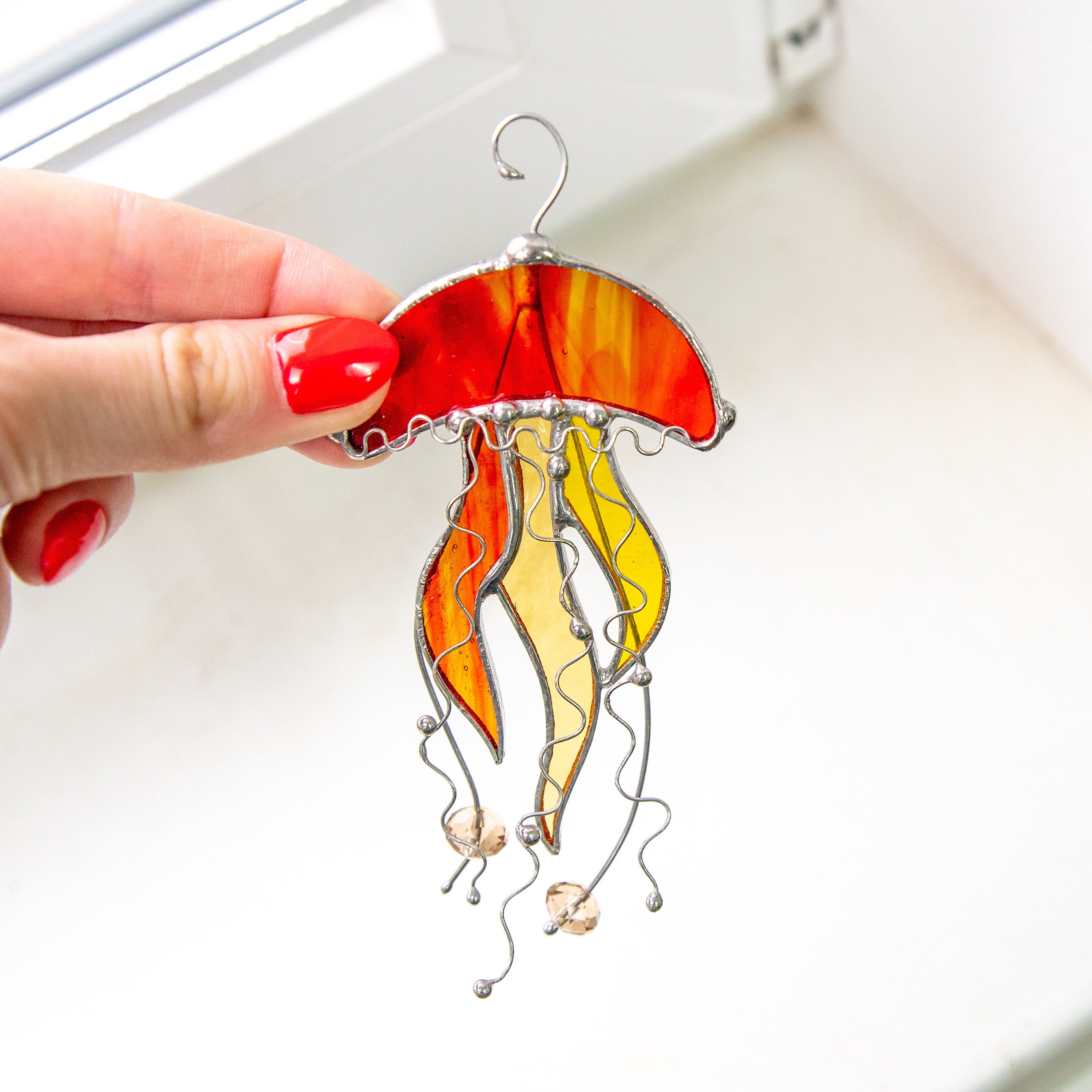 Jellyfish stained glass suncatcher First mothers day gift Beach house decor Custom stained glass window hangings