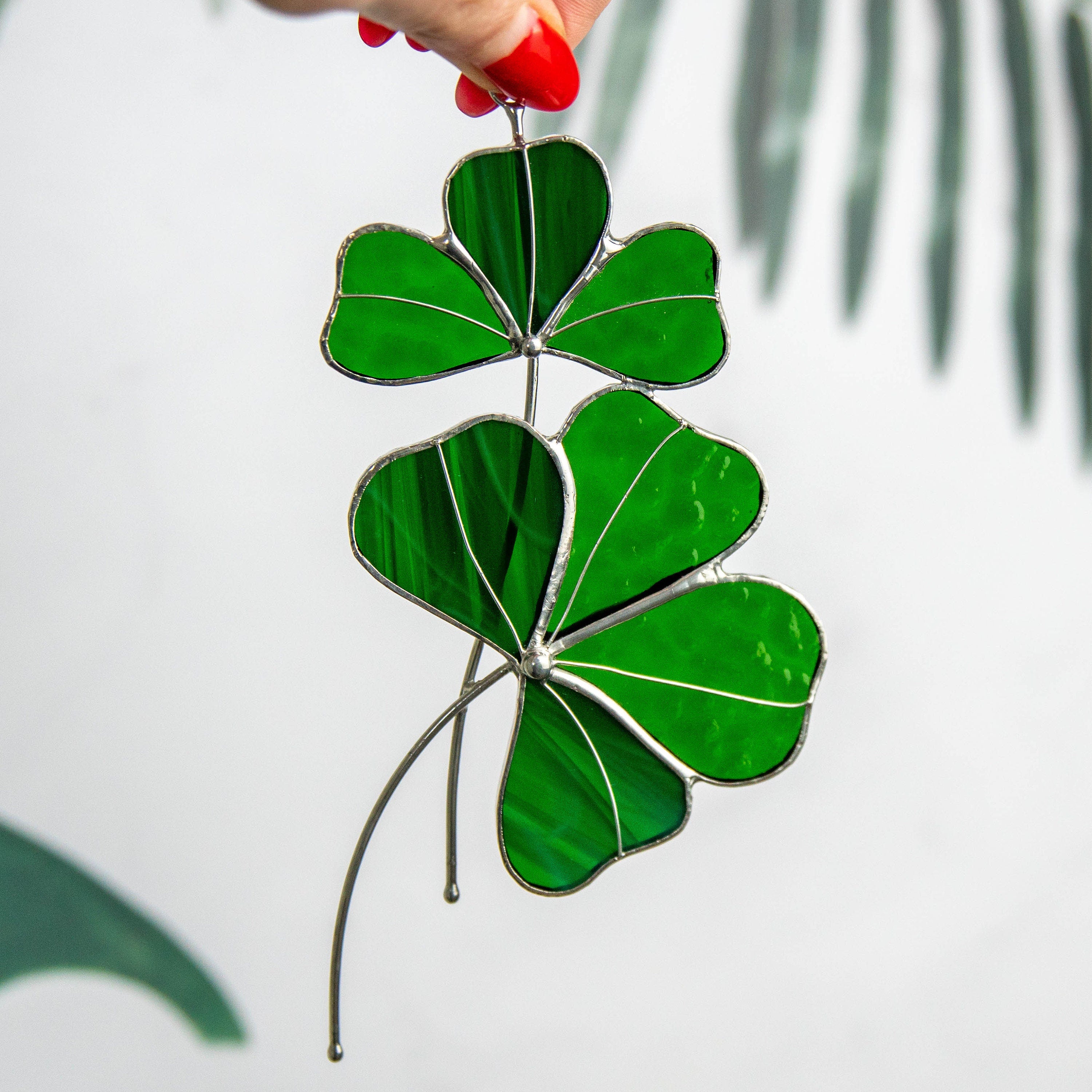 Clover stained glass suncatcher St Patricks Day Stained glass window hangings Irish gifts