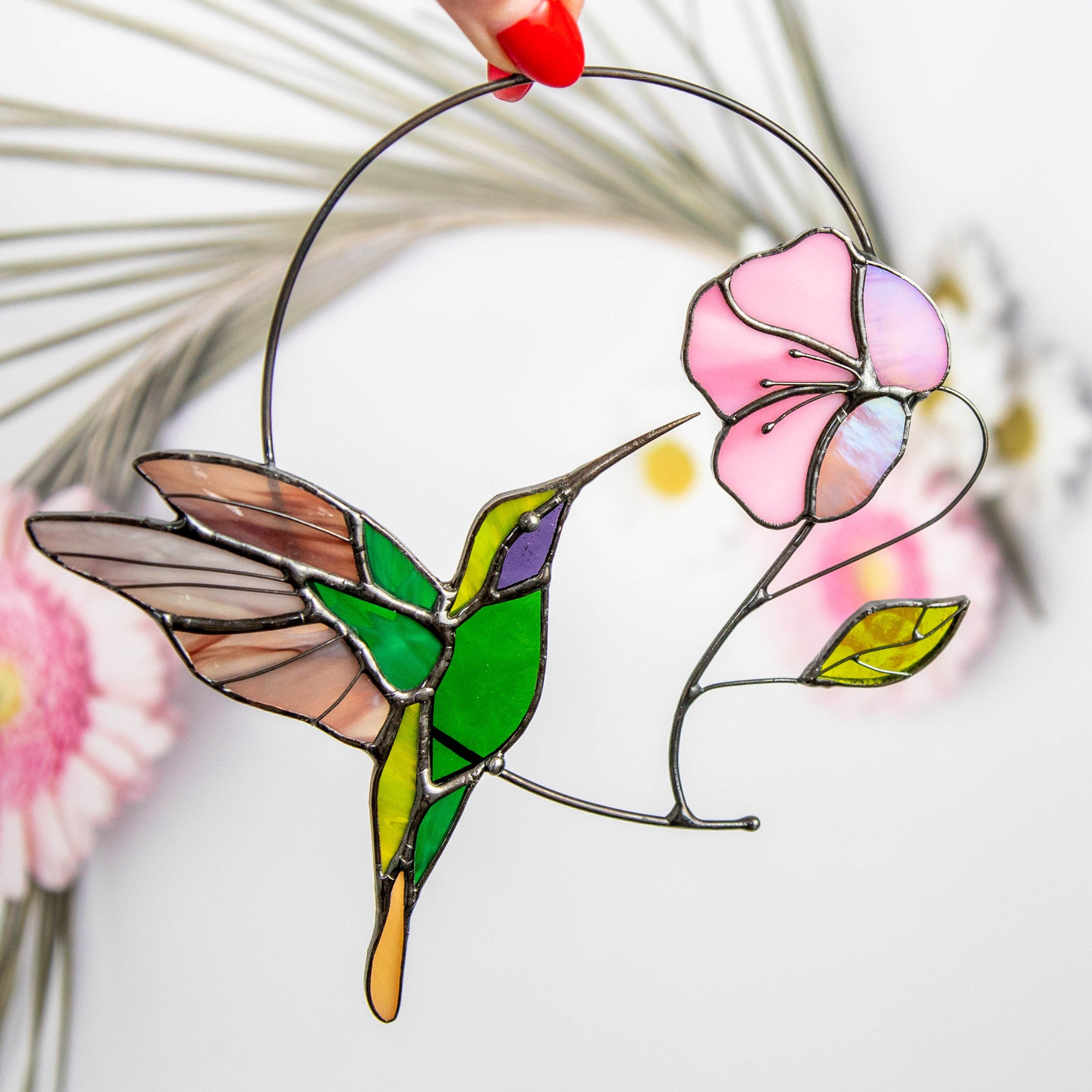 Hummingbird suncatcher Godmother gifts Hummingbird stained glass window hangings Fairy garden accessories Daughter in law gift
