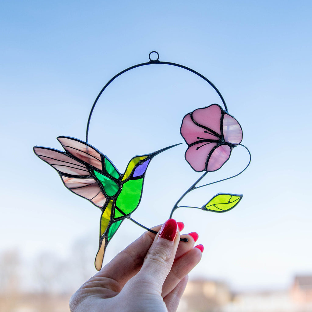 Hummingbird suncatcher Godmother gifts Hummingbird stained glass window hangings Fairy garden accessories Daughter in law gift