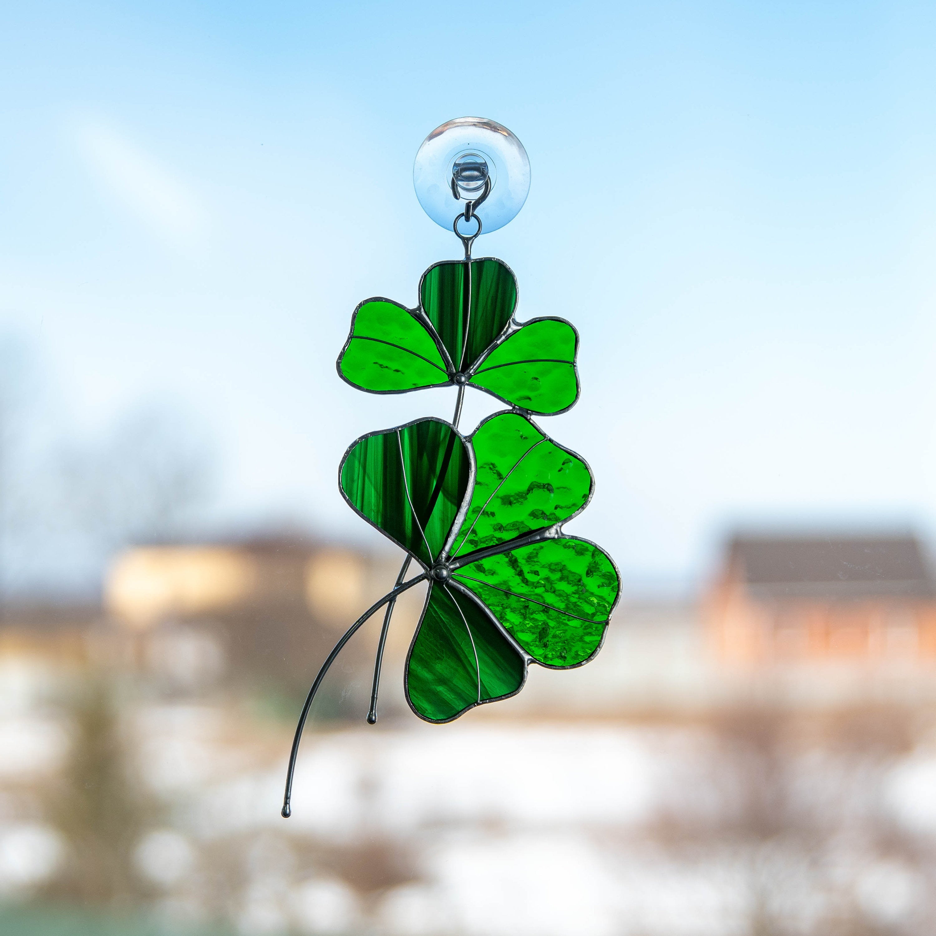 Clover stained glass suncatcher St Patricks Day Stained glass window hangings Irish gifts