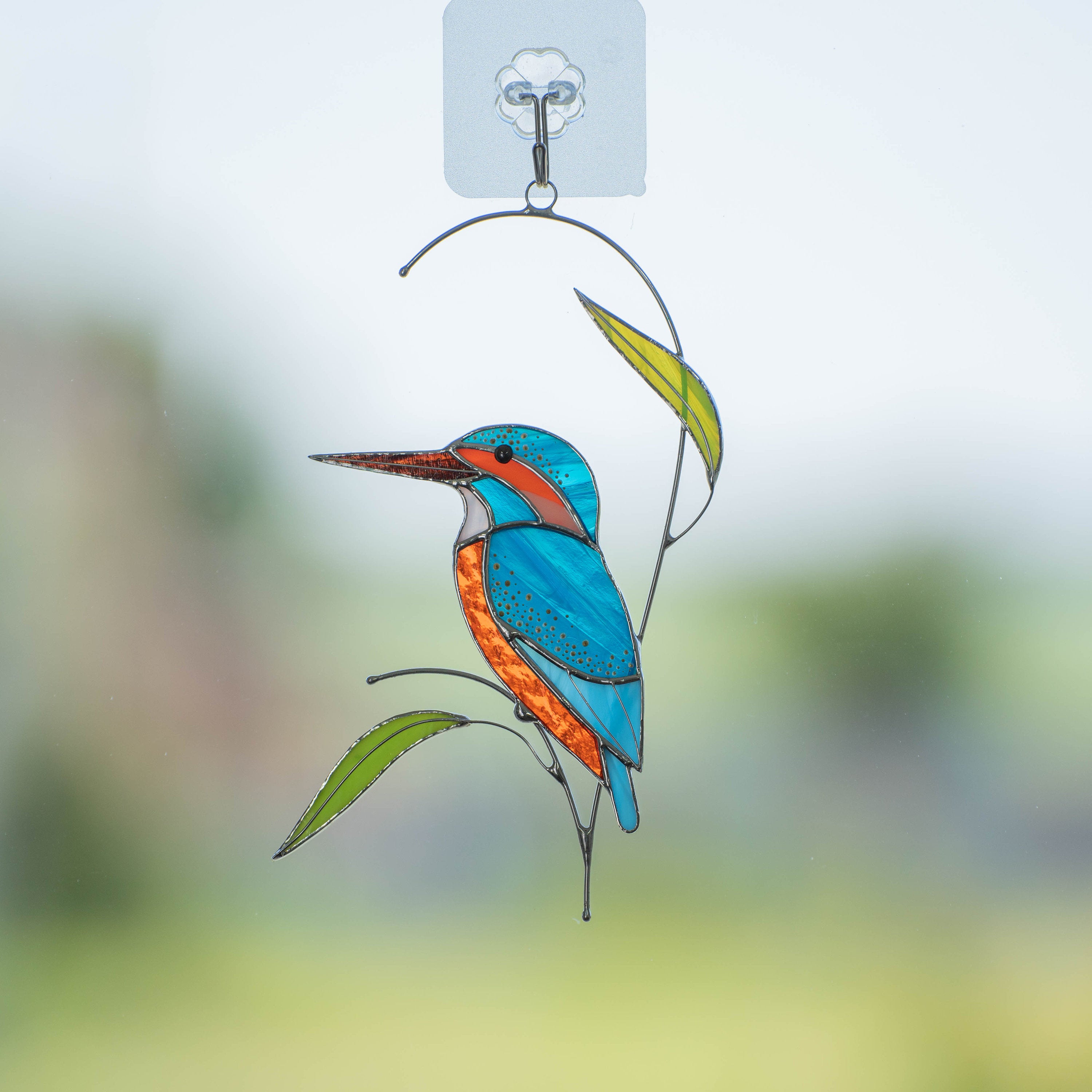 Stained glass bird Kingfisher Unique gift for mom Modern stained glass window hangings Kingfisher art