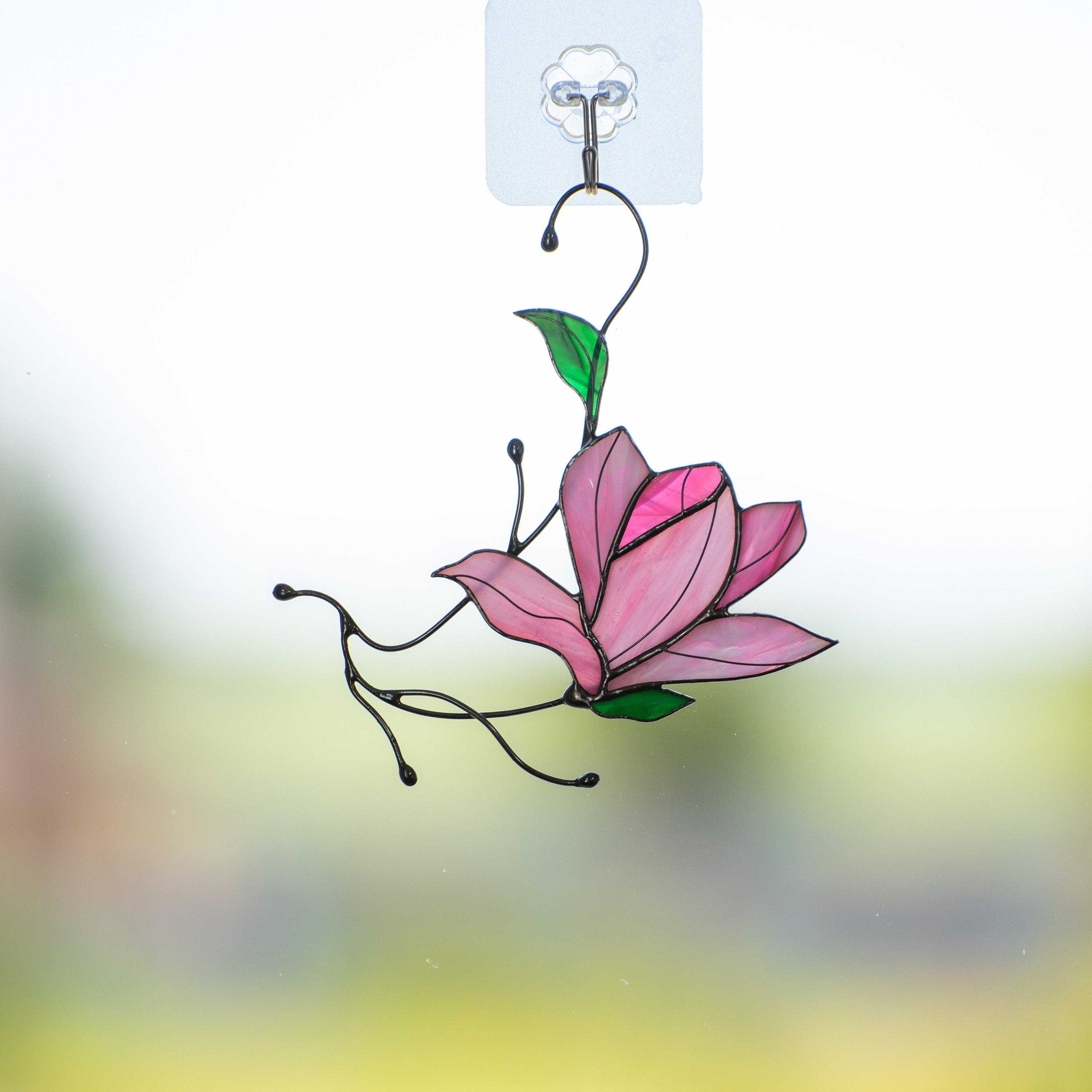 Magnolia stained glass window hangings Unique gift for mom Stained glass flower suncatcher Modern stained glass plant decor