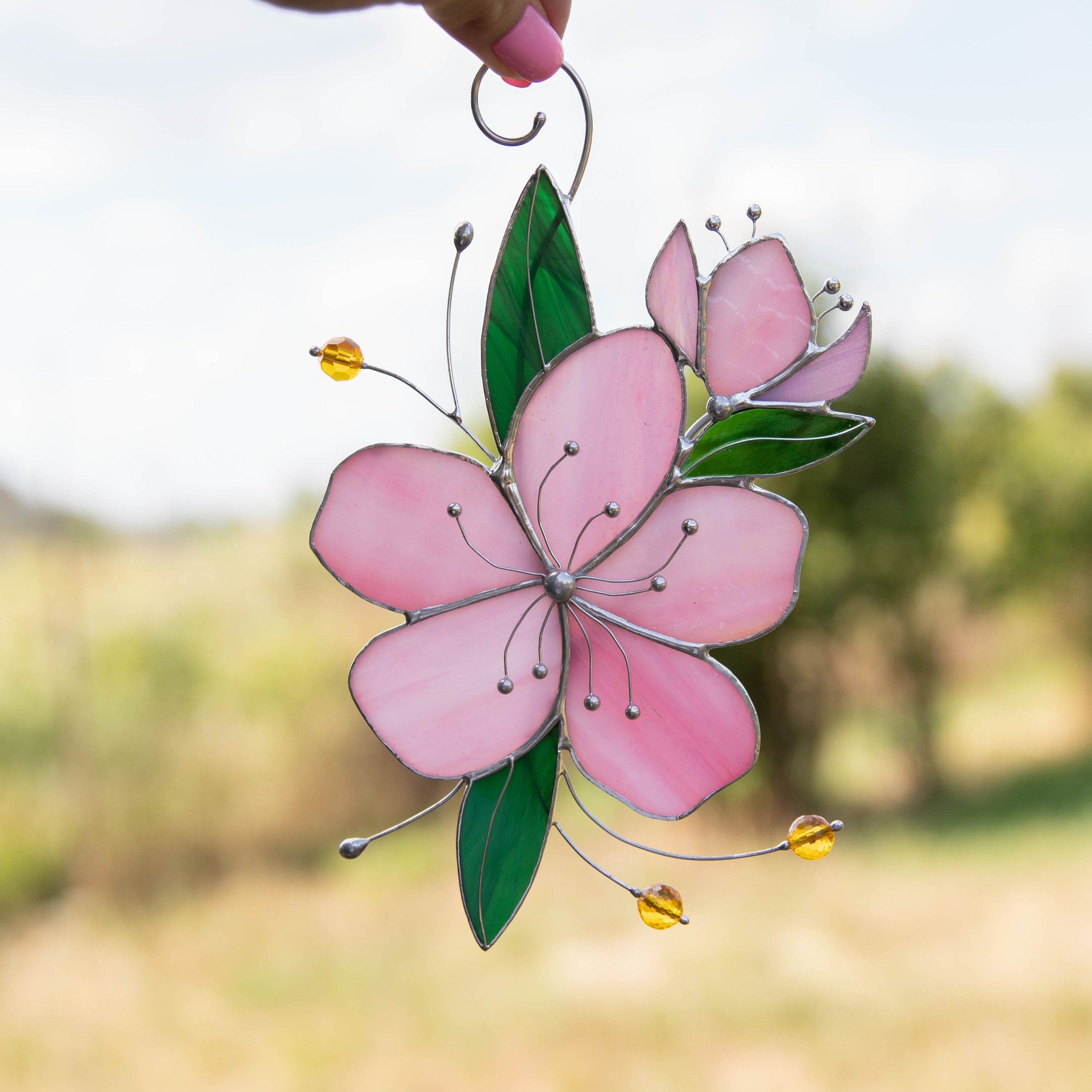 Sakura stained glass window hangings Mother in law gift Stained glass flower suncatcher Handmade gifts