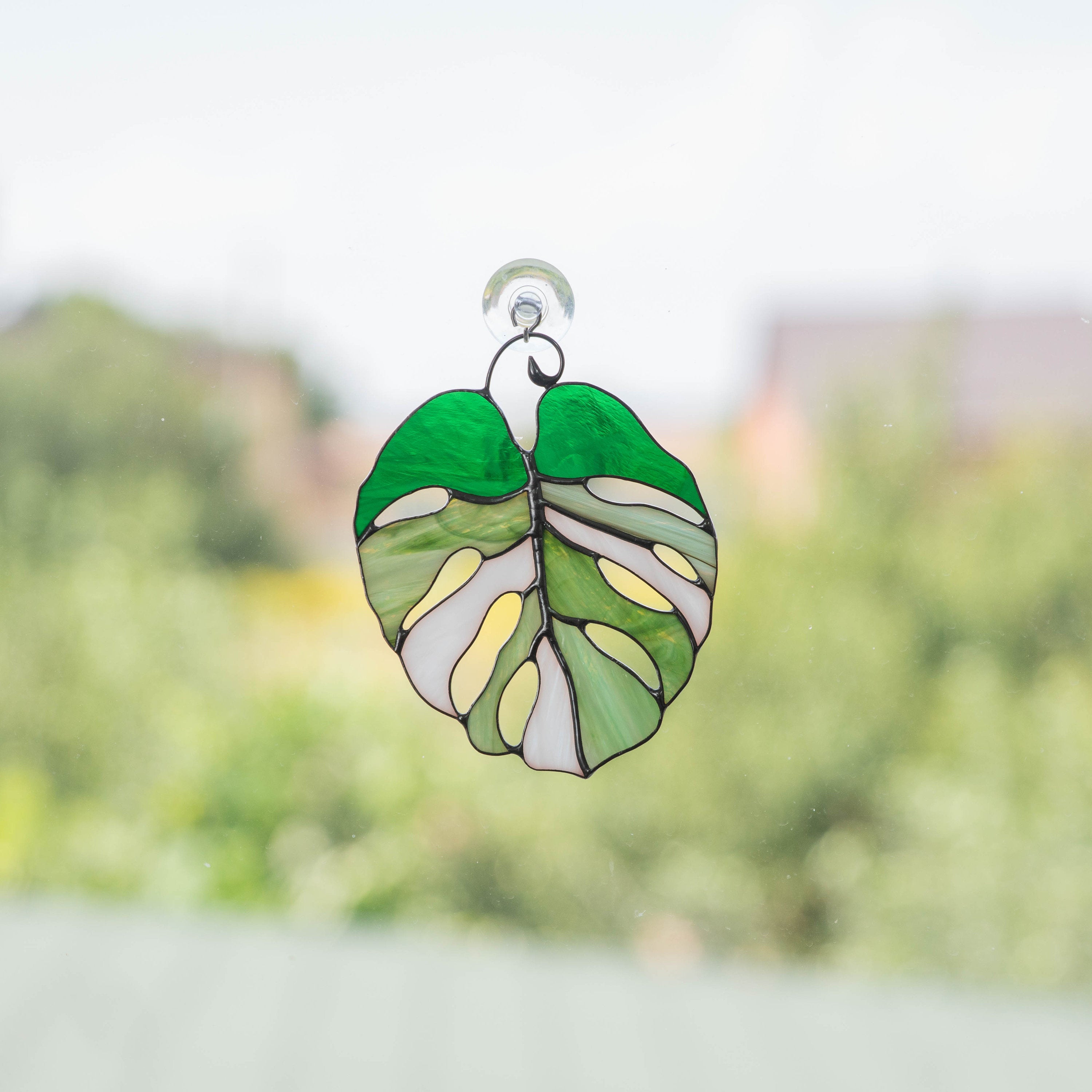 Variegated monstera stained glass plant St Patricks Day Custom stained glass window hangings Grandparent gifts Stained glass suncatcher