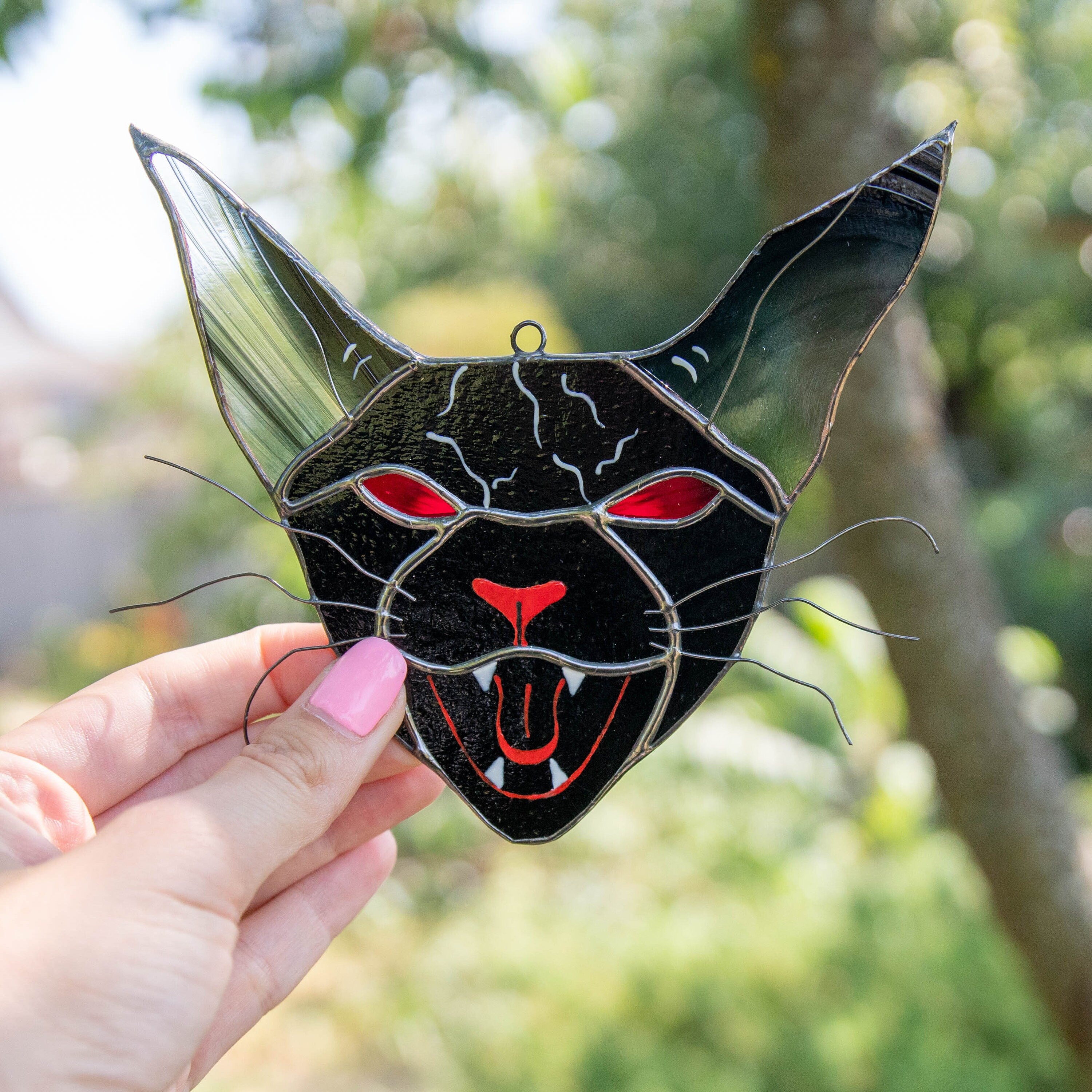 Stained glass cat Halloween decor indoor Custom stained glass window hangings Halloween suncatcher Modern stained glass Halloween gifts