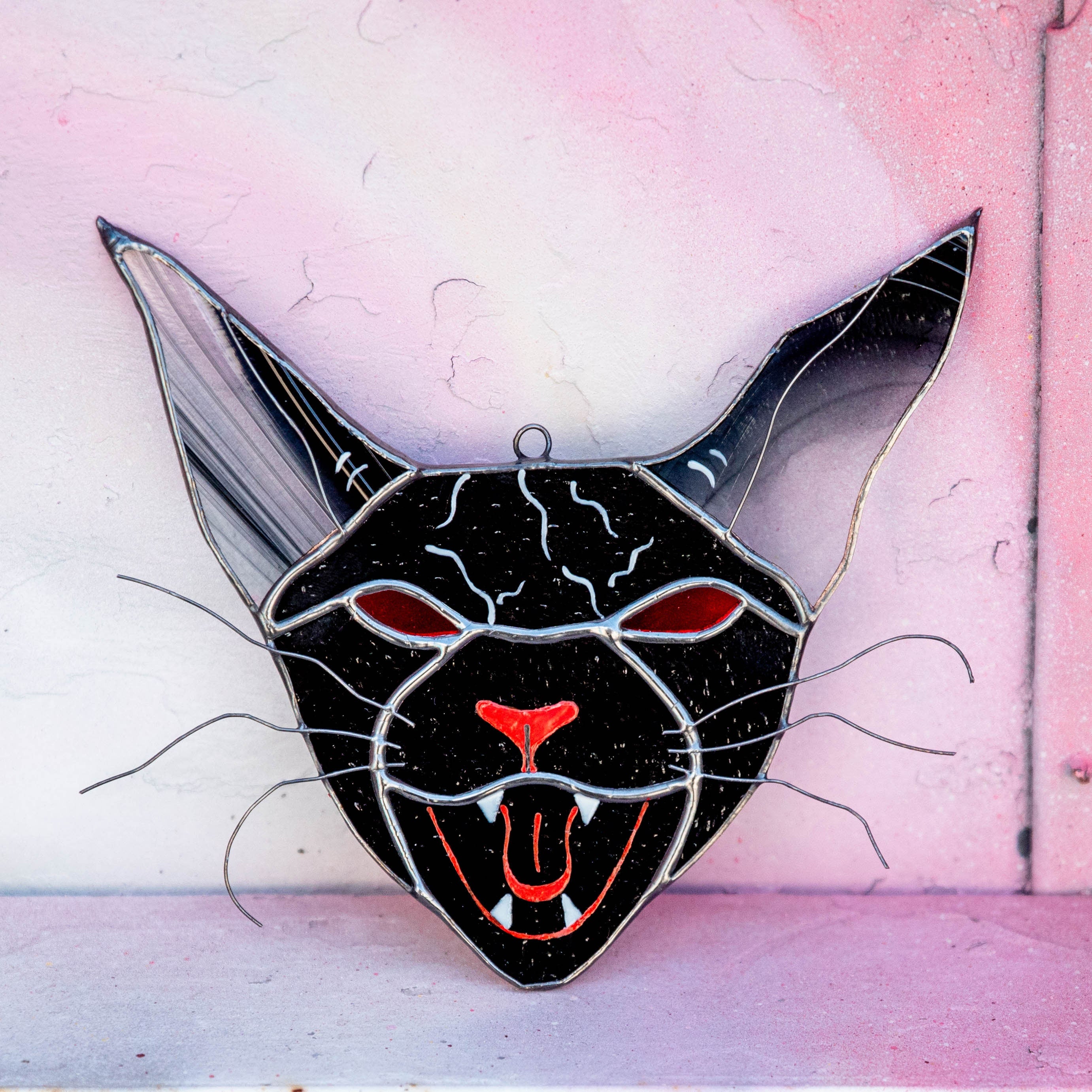 Stained glass cat Halloween decor indoor Custom stained glass window hangings Halloween suncatcher Modern stained glass Halloween gifts