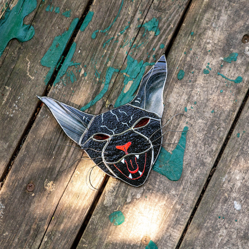 Stained glass cat Halloween decor indoor Custom stained glass window hangings Halloween suncatcher Modern stained glass Halloween gifts