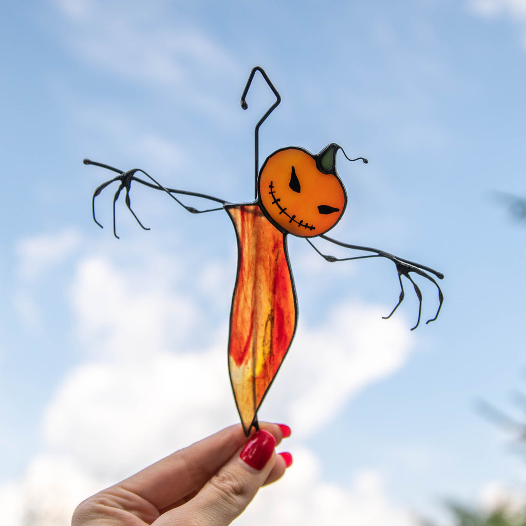 Halloween suncatcher Scarecrow Halloween gifts Custom stained glass window hangings Halloween decor indoor Haunted items