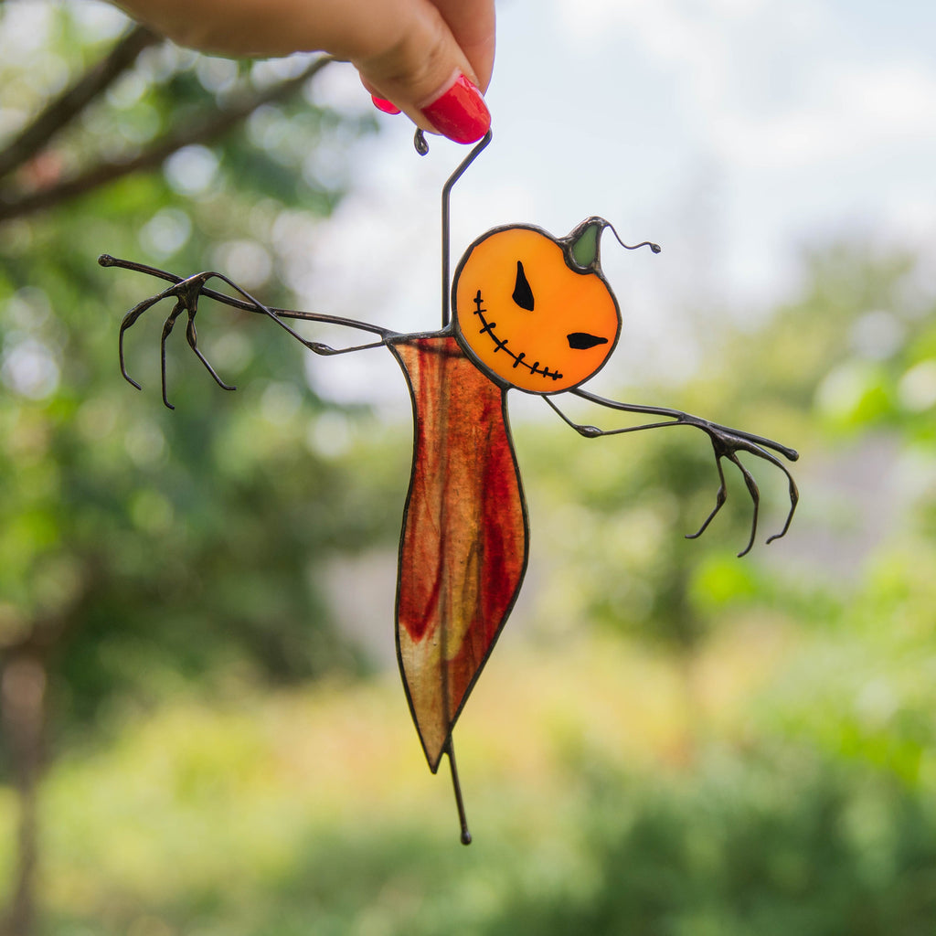 Halloween suncatcher Scarecrow Halloween gifts Custom stained glass window hangings Halloween decor indoor Haunted items