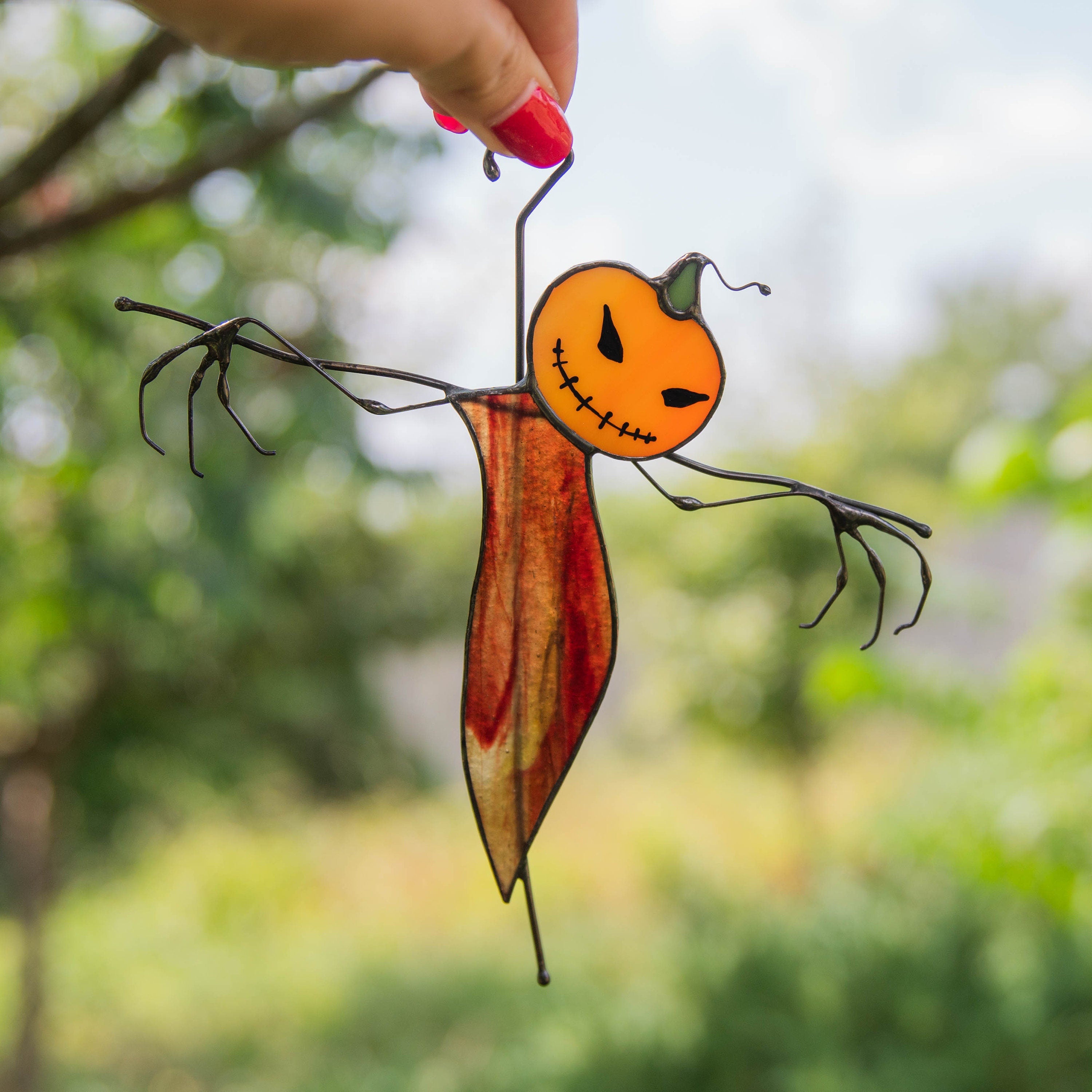 Halloween suncatcher Scarecrow Halloween gifts Custom stained glass window hangings Halloween decor indoor Haunted items