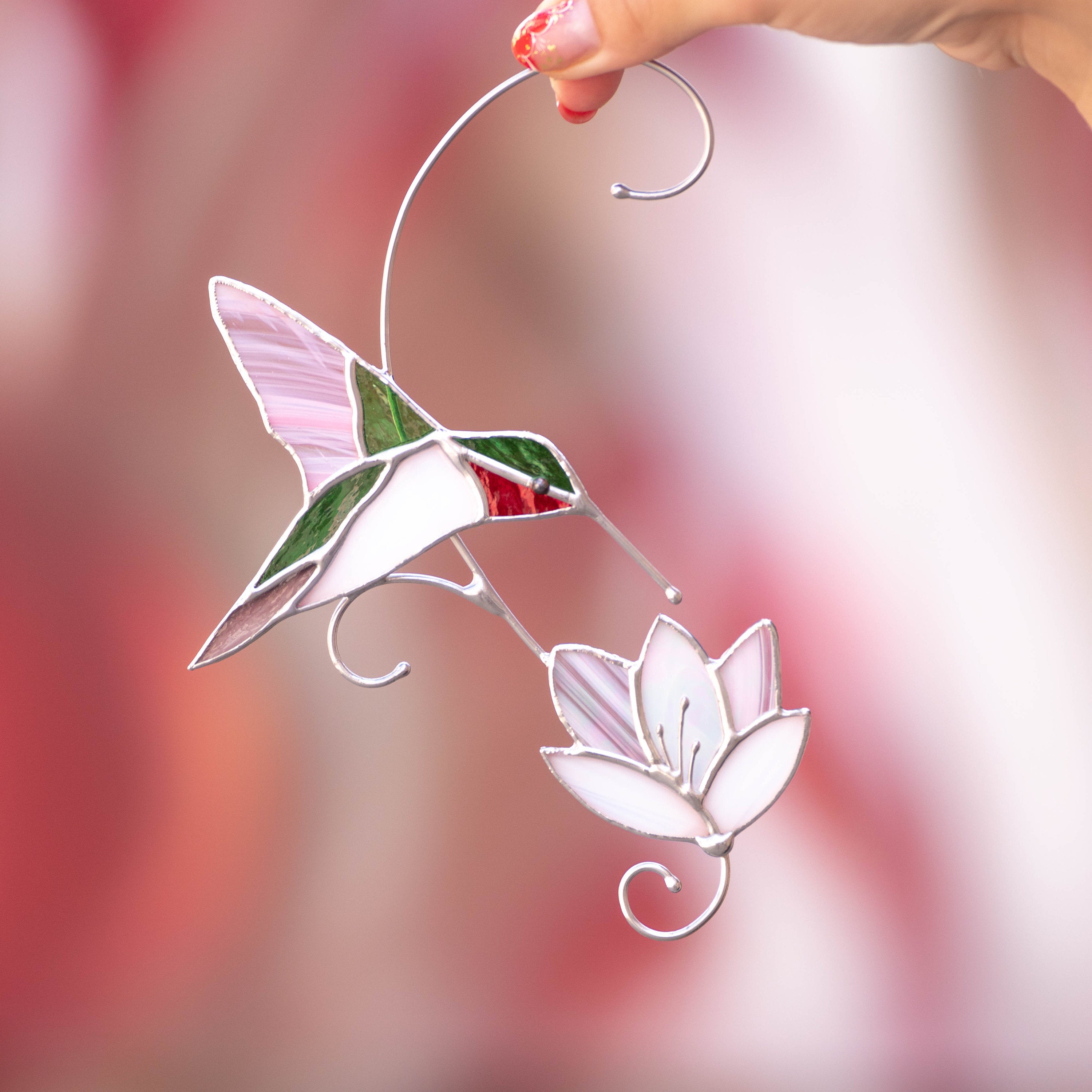 Hummingbird stained glass window hangings Best gift for mom Custom stained glass hummingbird suncatcher Bird stained glass window