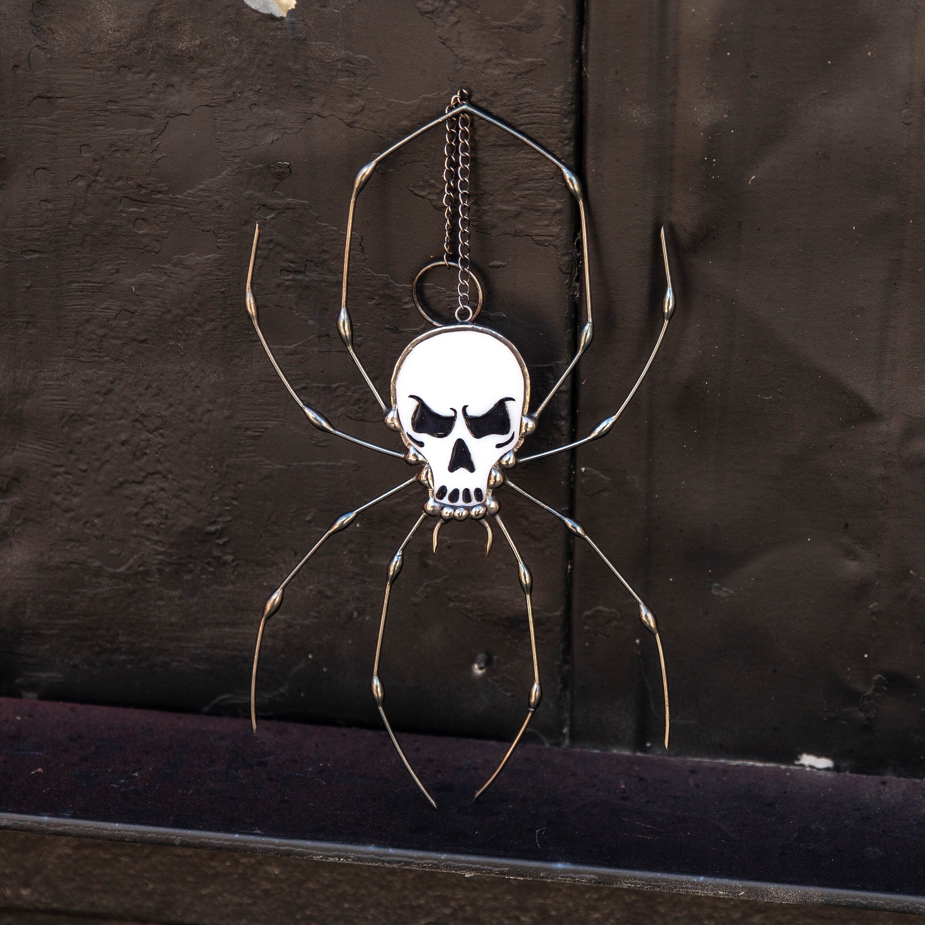 Spider stained glass window hangings Halloween stained glass suncatcher Human skull horror decor Halloween gifts