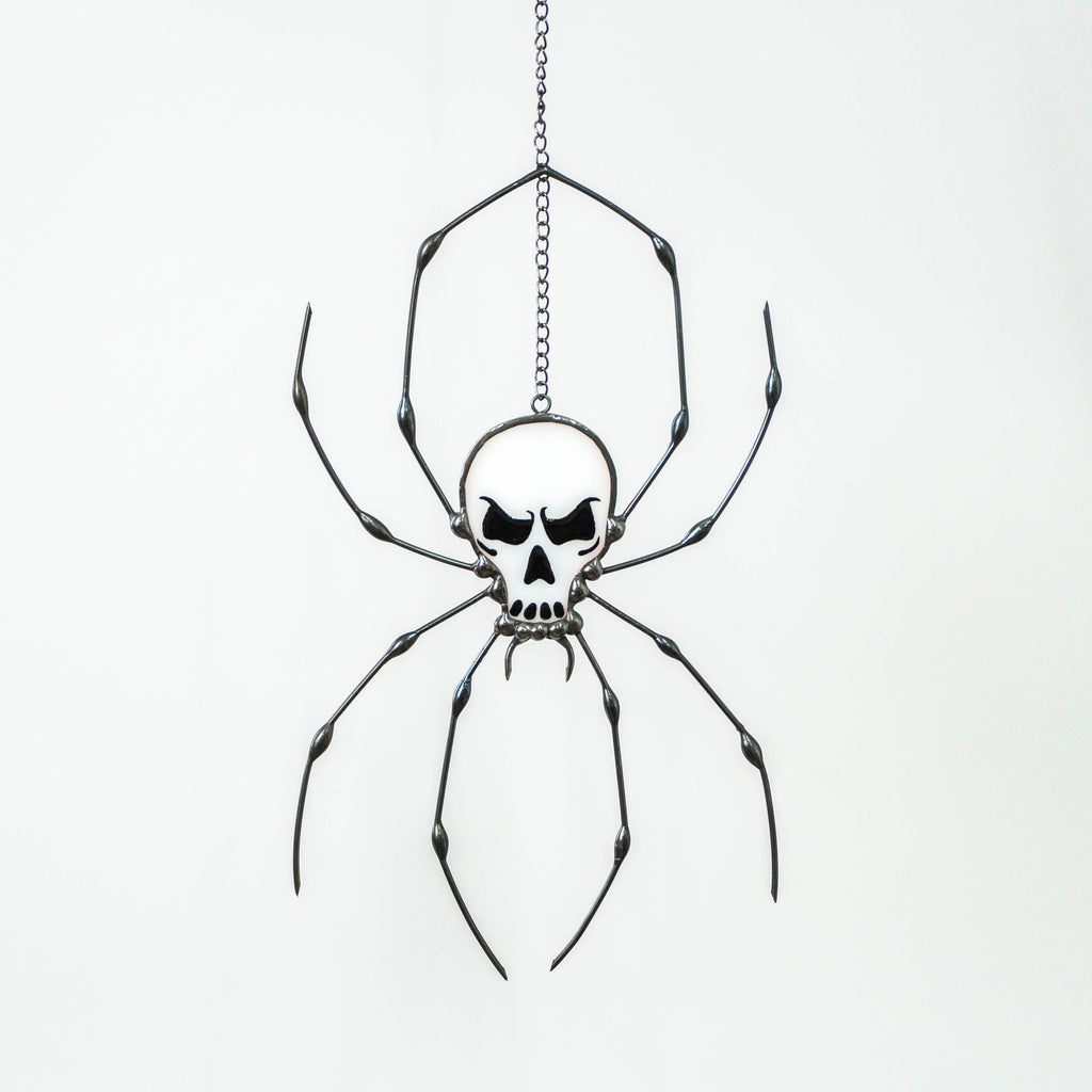 Spider stained glass window hangings Halloween stained glass suncatcher Human skull horror decor Halloween gifts