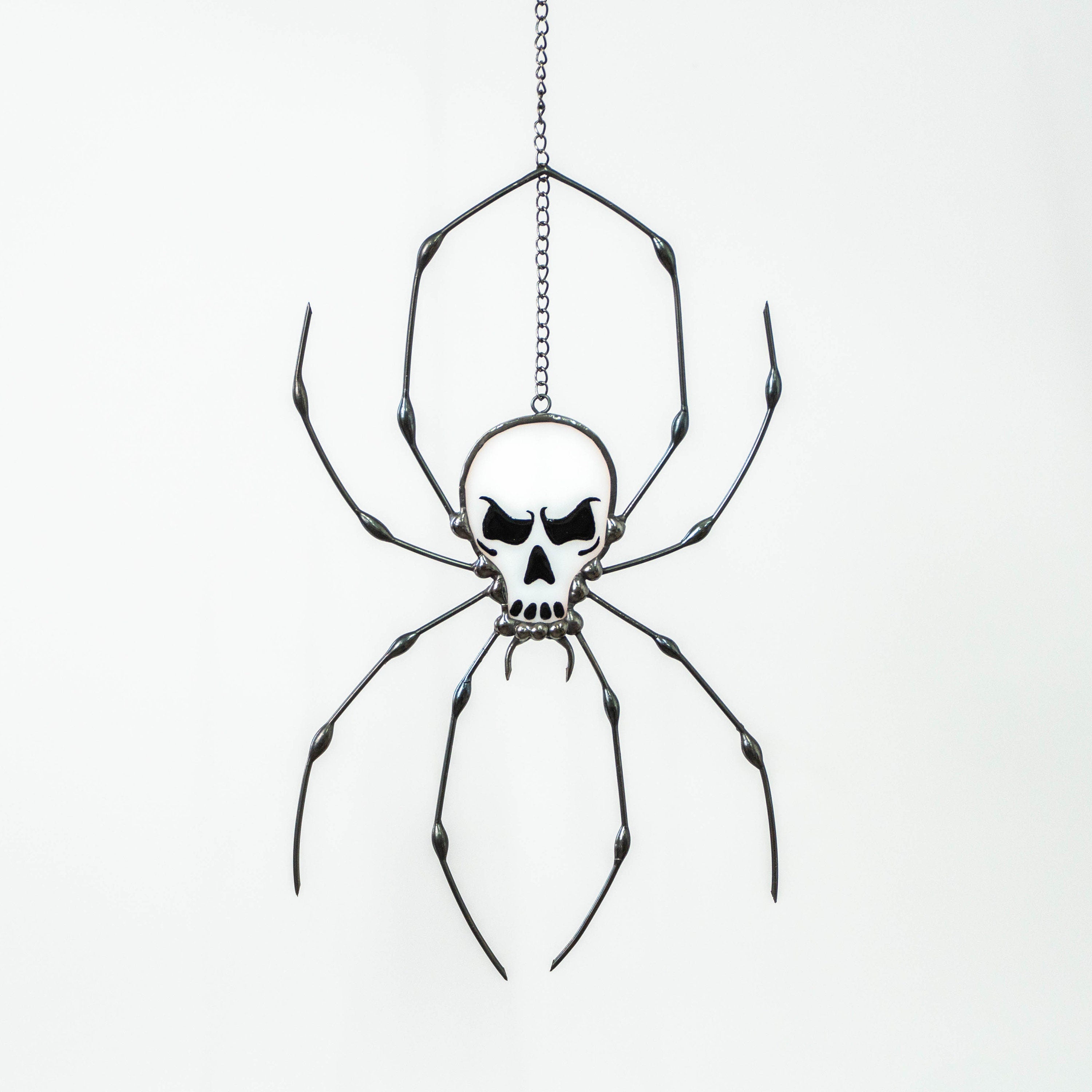 Spider stained glass window hangings Halloween stained glass suncatcher Human skull horror decor Halloween gifts