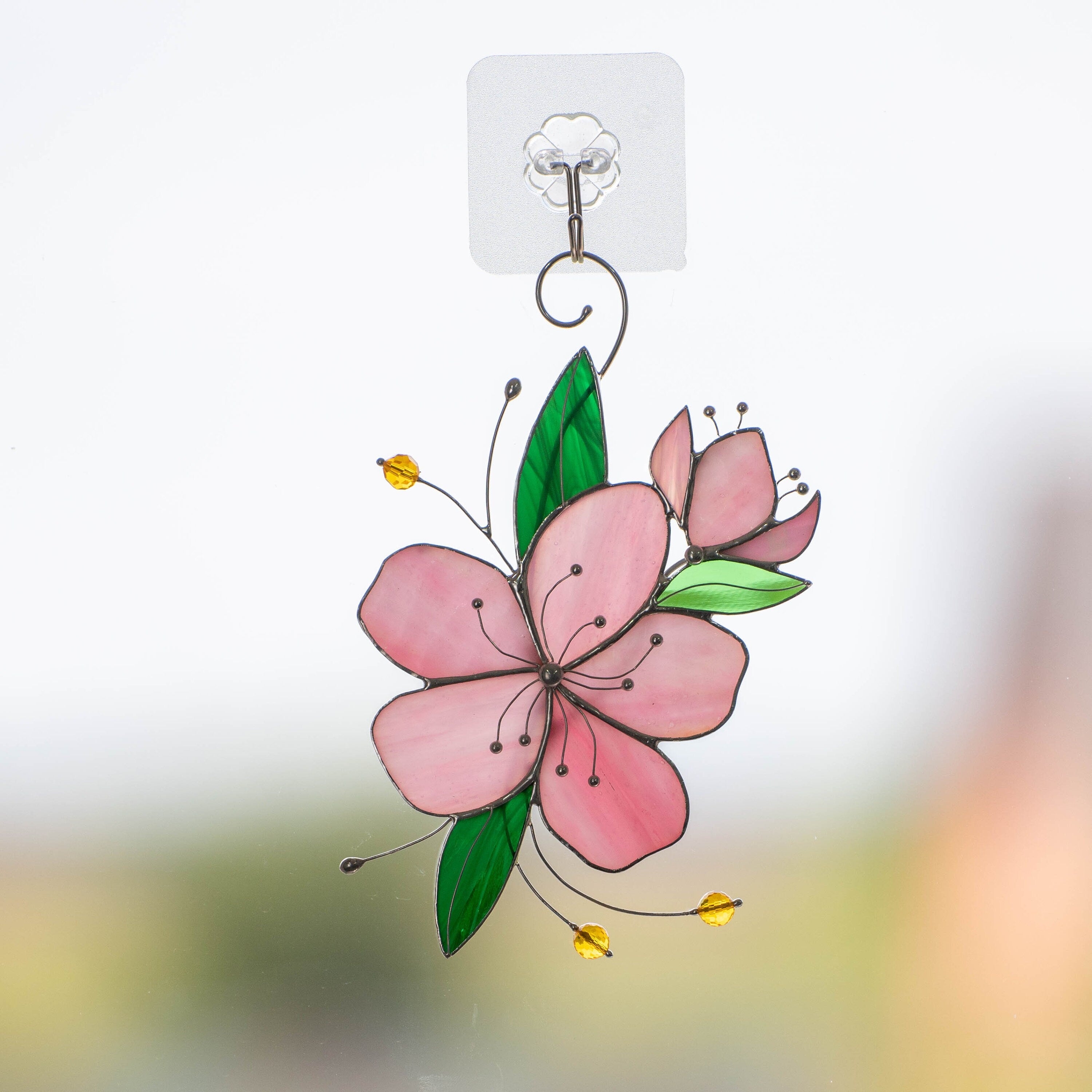 Sakura stained glass window hangings Mother in law gift Stained glass flower suncatcher Handmade gifts