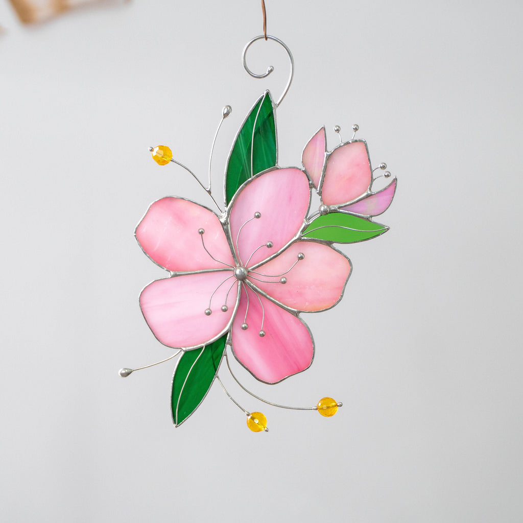 Sakura stained glass window hangings Mother in law gift Stained glass flower suncatcher Handmade gifts