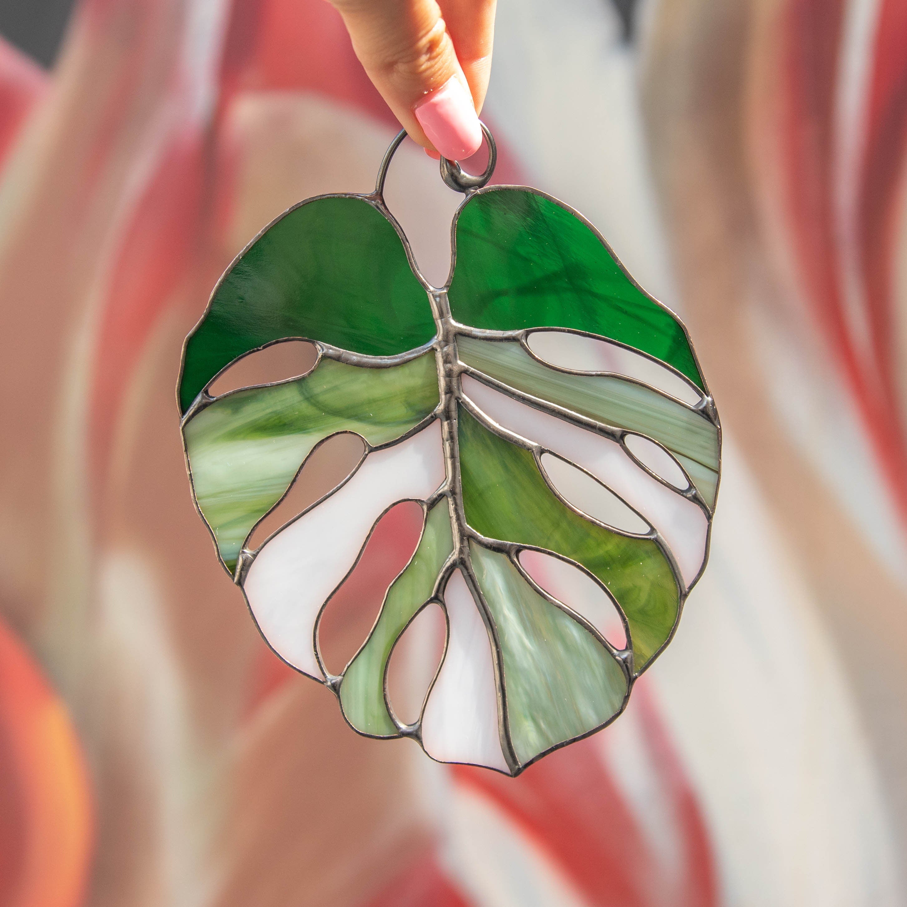 Variegated monstera stained glass plant St Patricks Day Custom stained glass window hangings Grandparent gifts Stained glass suncatcher
