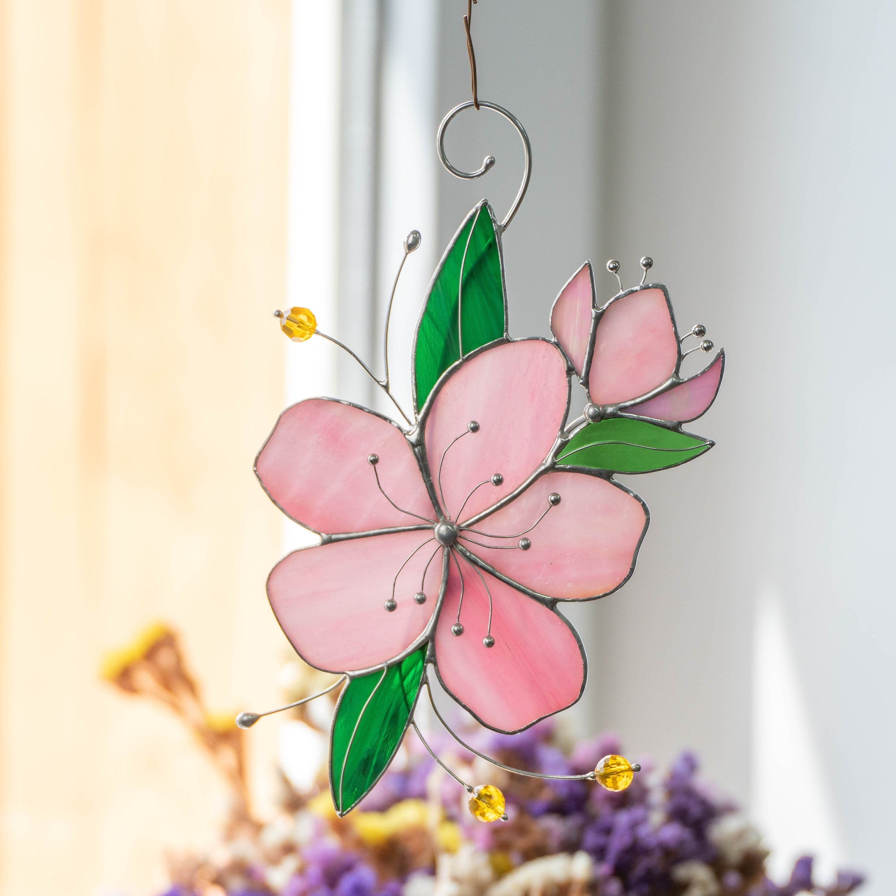 Sakura stained glass window hangings Mother in law gift Stained glass flower suncatcher Handmade gifts