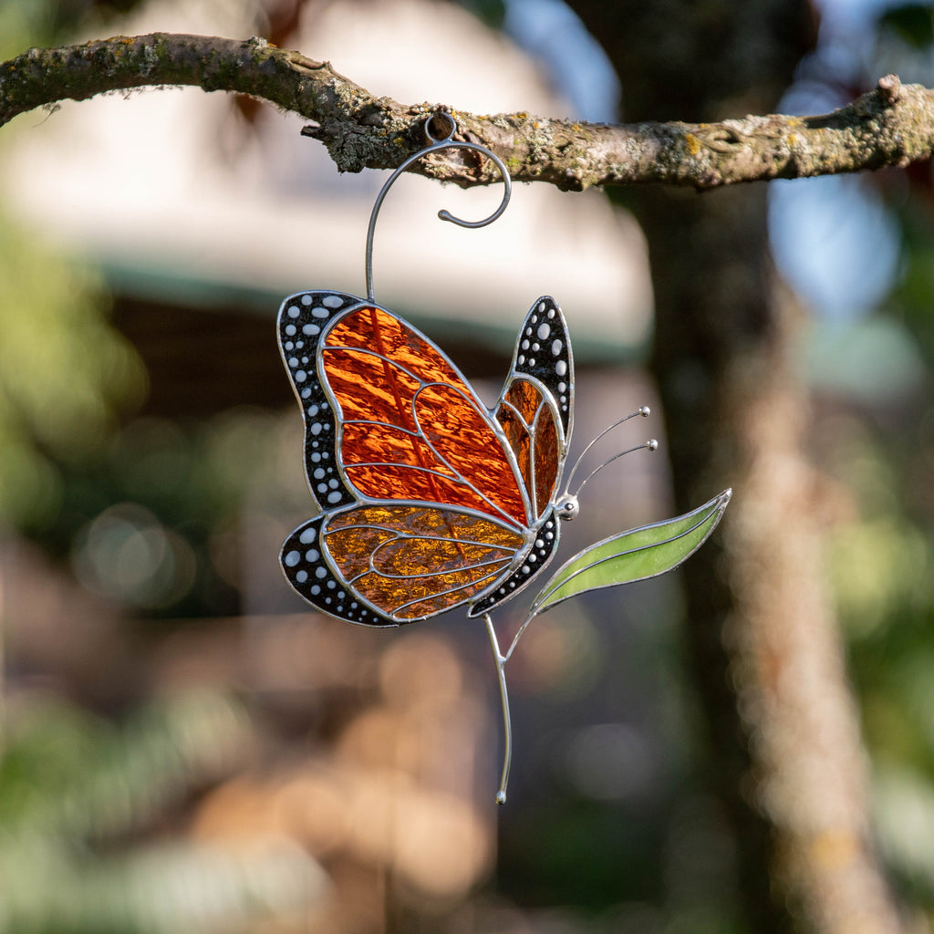 Butterfly stained glass window hanging Grandma gift Custom stained glass butterfly artwork Monarch butterfly wall art Custom suncatcher