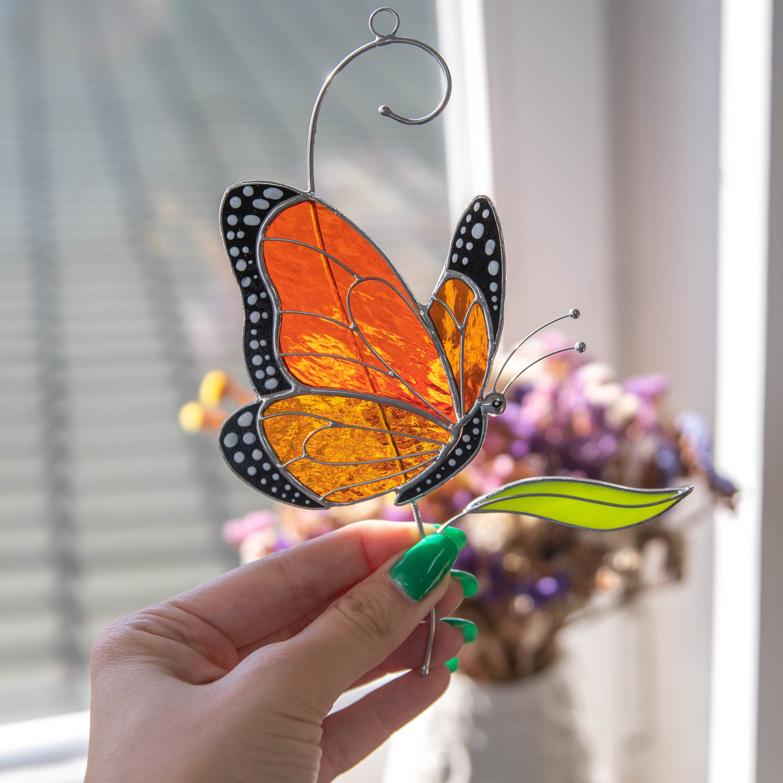 Butterfly stained glass window hanging Grandma gift Custom stained glass butterfly artwork Monarch butterfly wall art Custom suncatcher