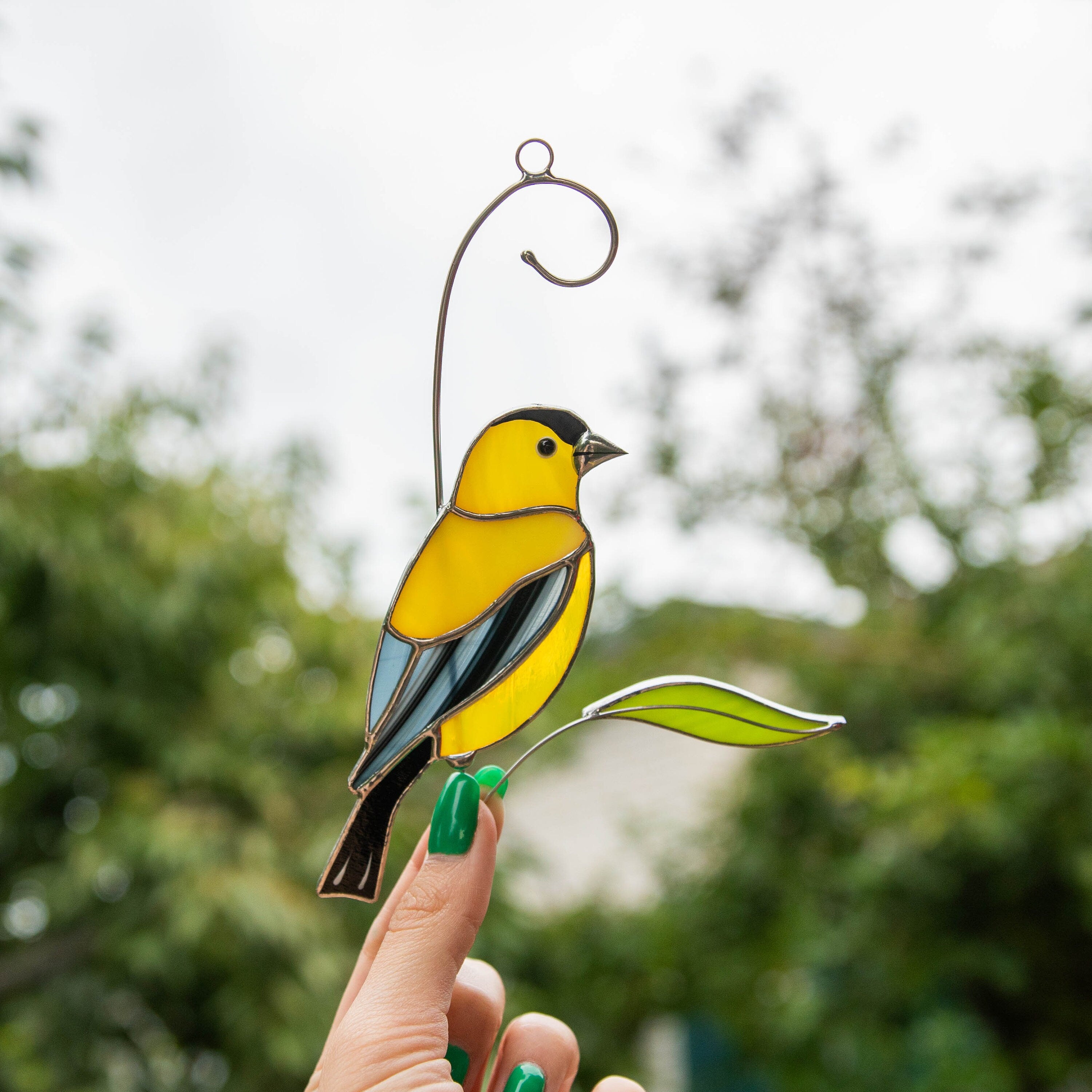 Goldfinch stained glass window hangings Unique gift for mom Custom stained glass bird art Bird lover gifts