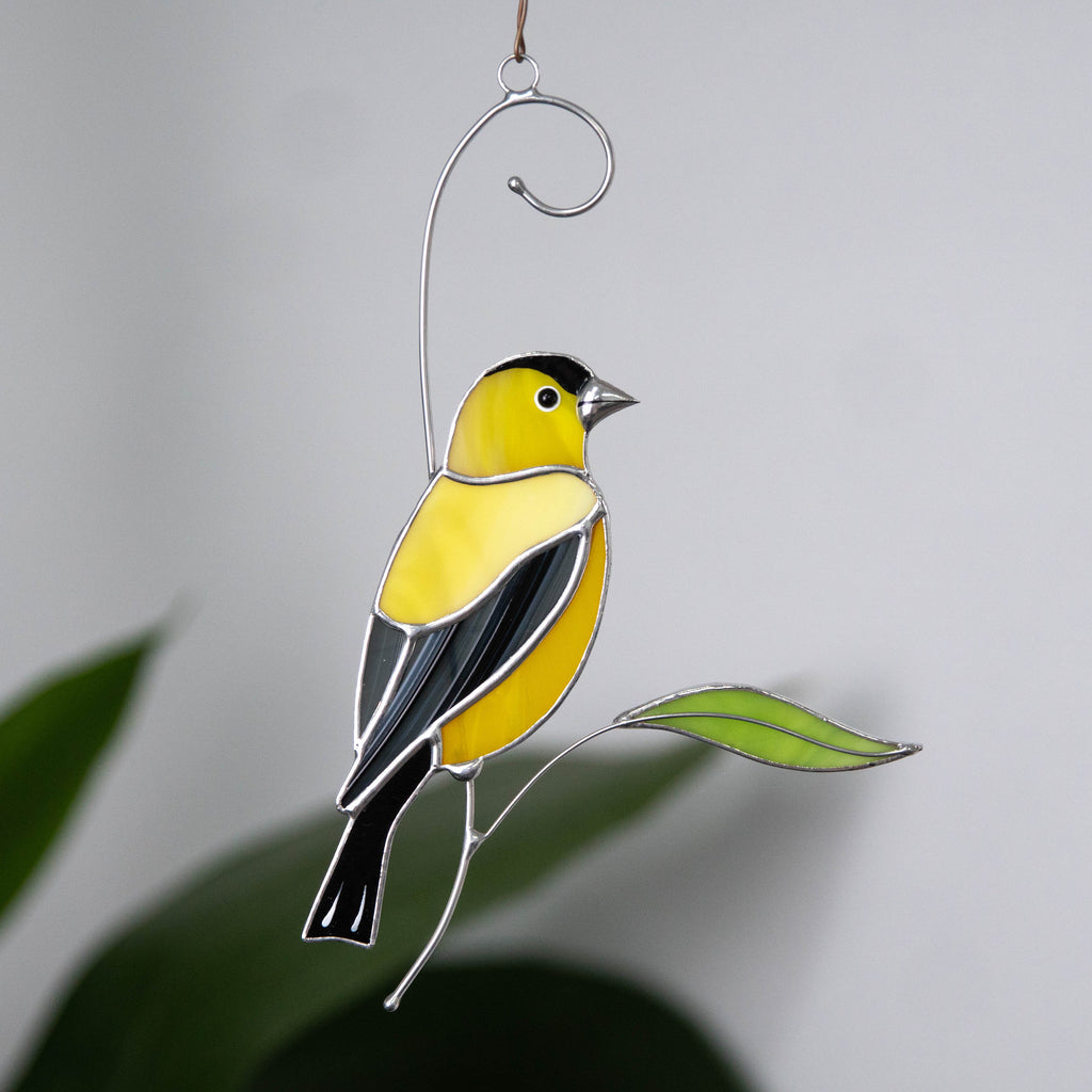 Goldfinch stained glass window hangings Unique gift for mom Custom stained glass bird art Bird lover gifts