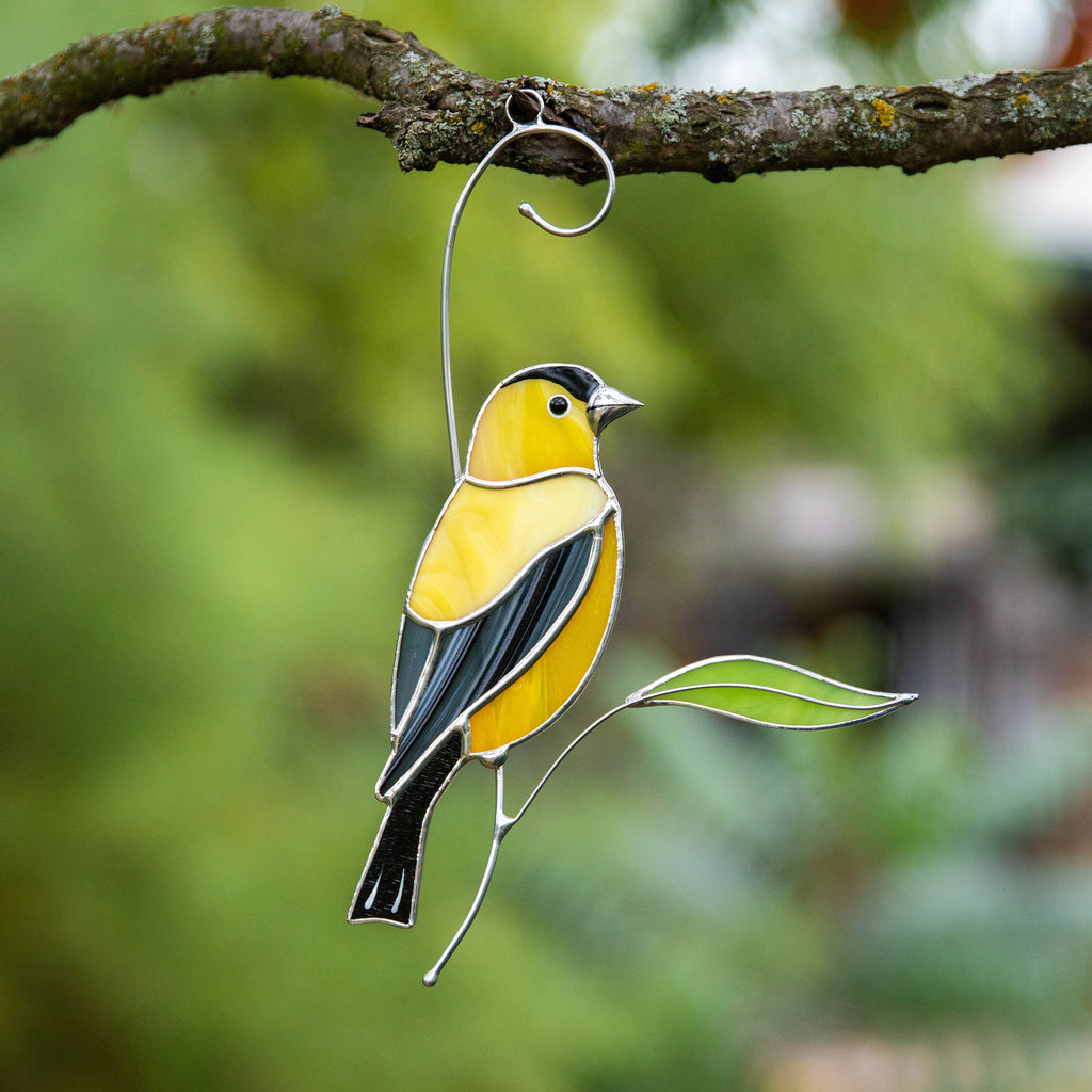 Goldfinch stained glass window hangings Unique gift for mom Custom stained glass bird art Bird lover gifts