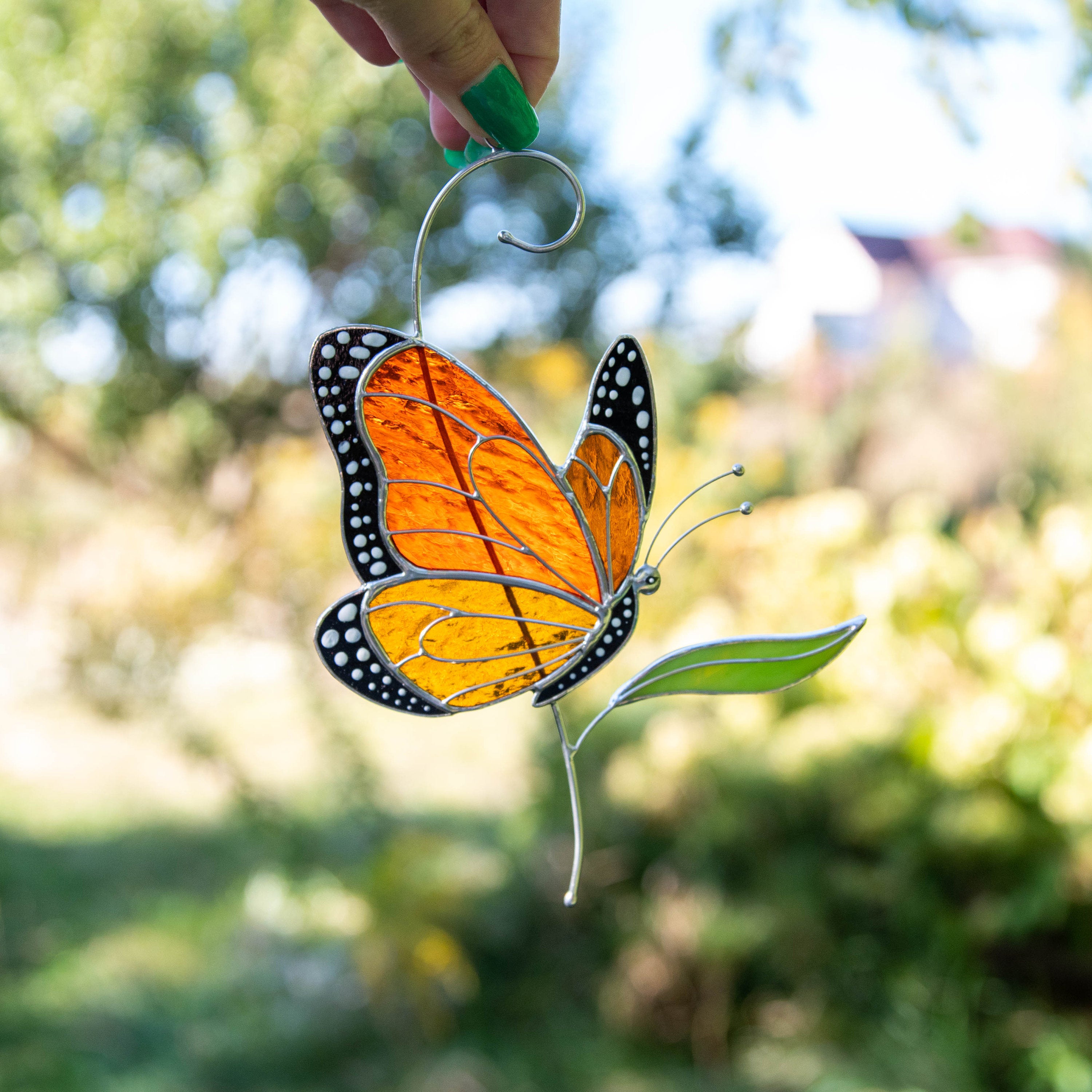 Butterfly stained glass window hanging Grandma gift Custom stained glass butterfly artwork Monarch butterfly wall art Custom suncatcher