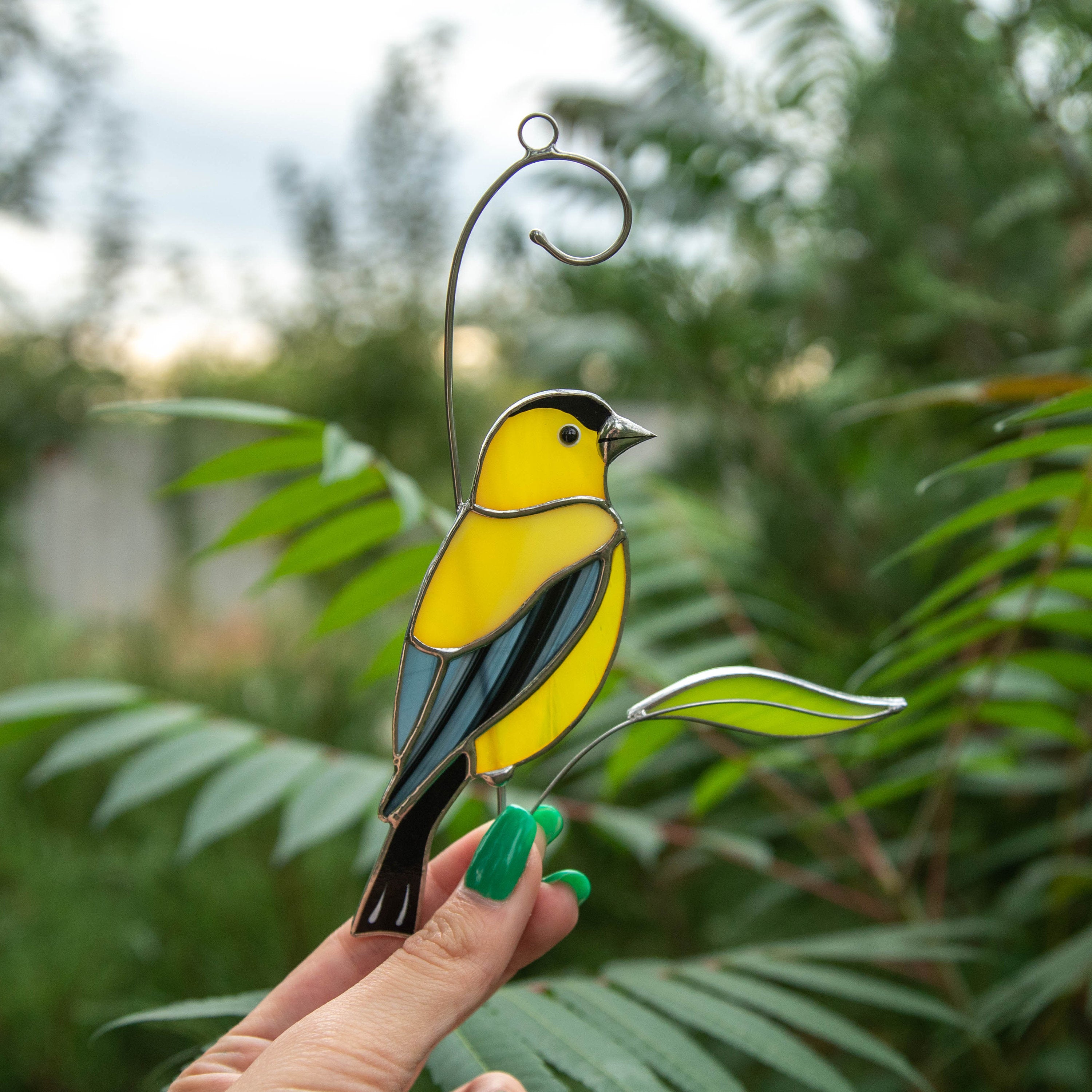 Goldfinch stained glass window hangings Unique gift for mom Custom stained glass bird art Bird lover gifts