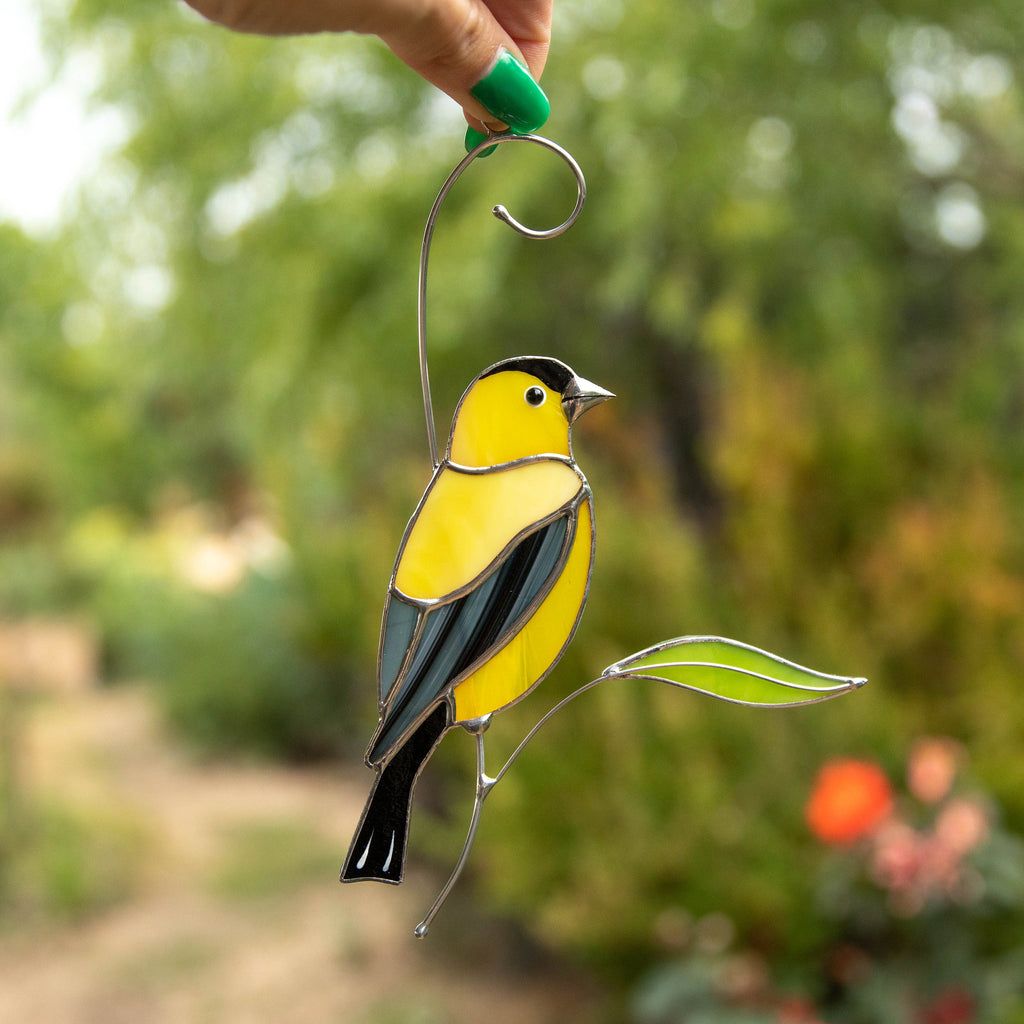 Goldfinch stained glass window hangings Unique gift for mom Custom stained glass bird art Bird lover gifts
