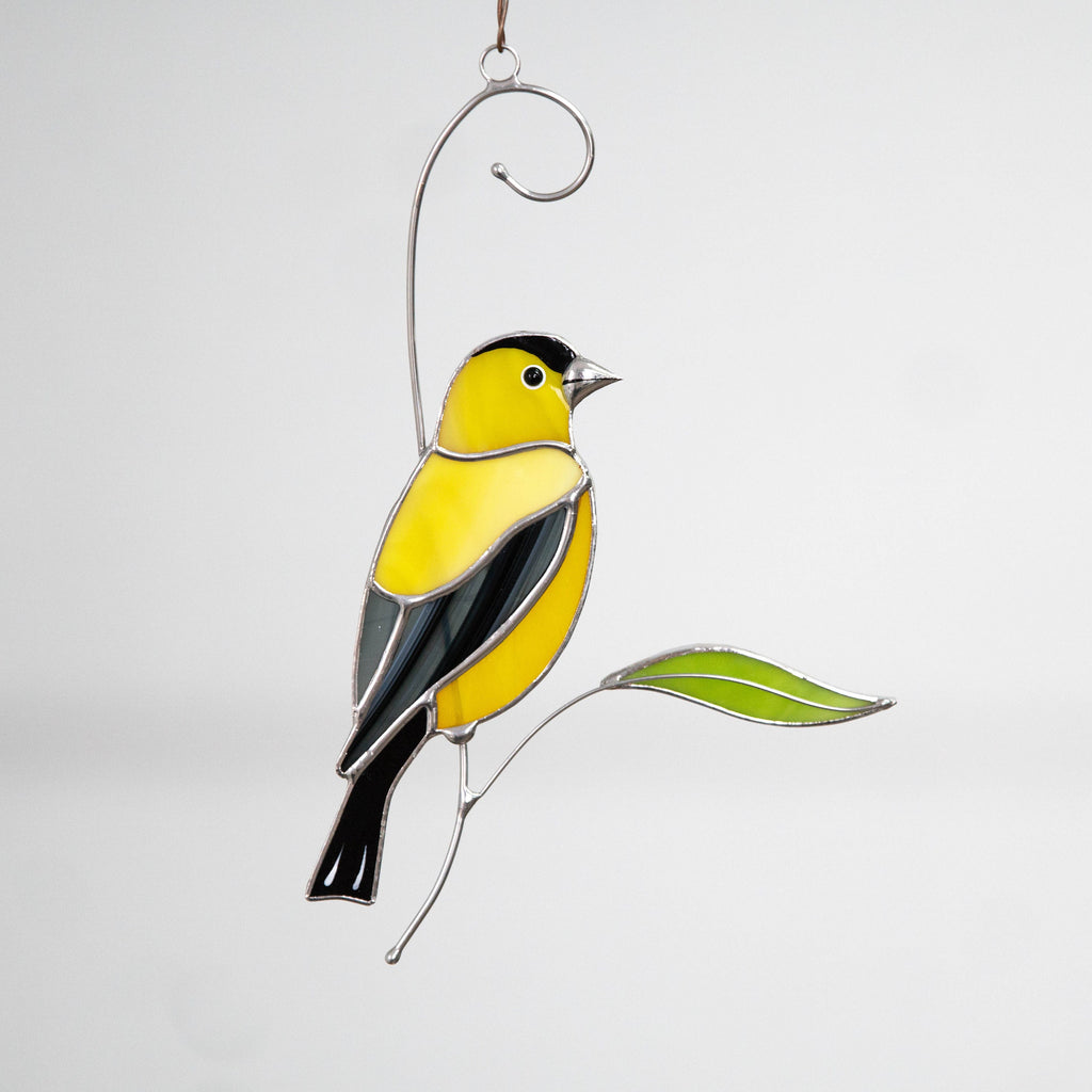 Goldfinch stained glass window hangings Unique gift for mom Custom stained glass bird art Bird lover gifts