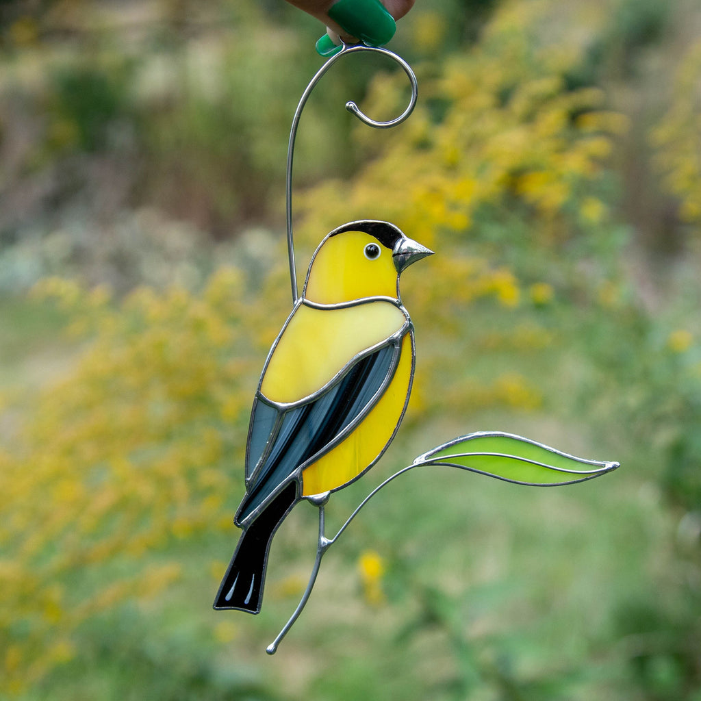 Goldfinch stained glass window hangings Unique gift for mom Custom stained glass bird art Bird lover gifts