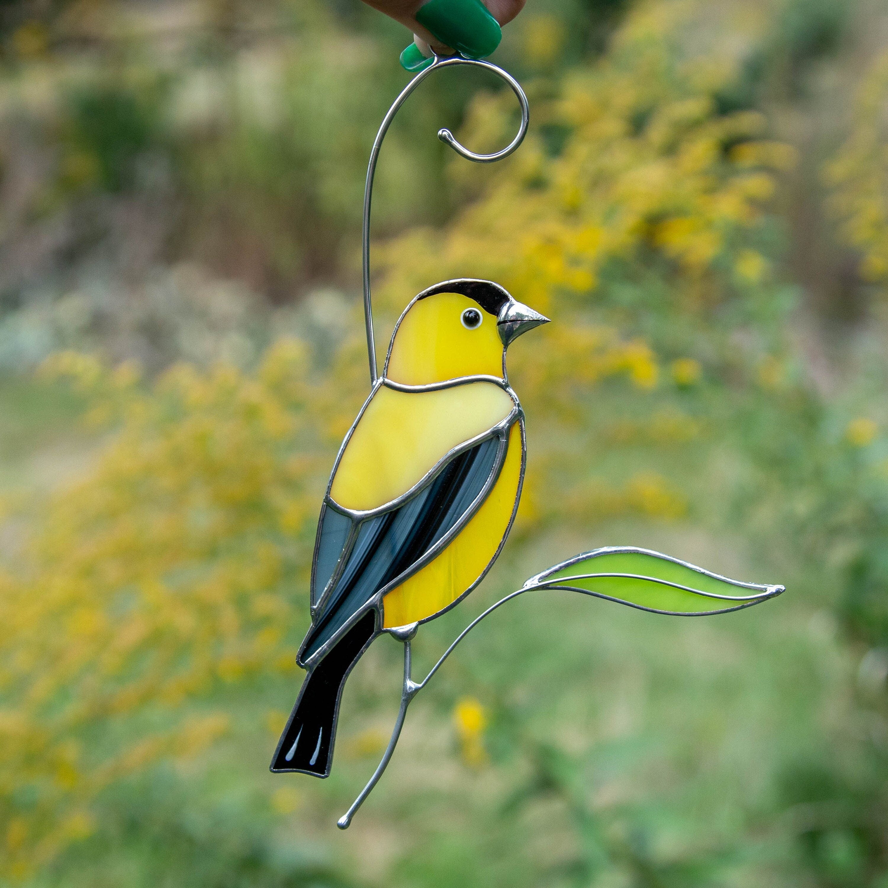 Goldfinch stained glass window hangings Unique gift for mom Custom stained glass bird art Bird lover gifts