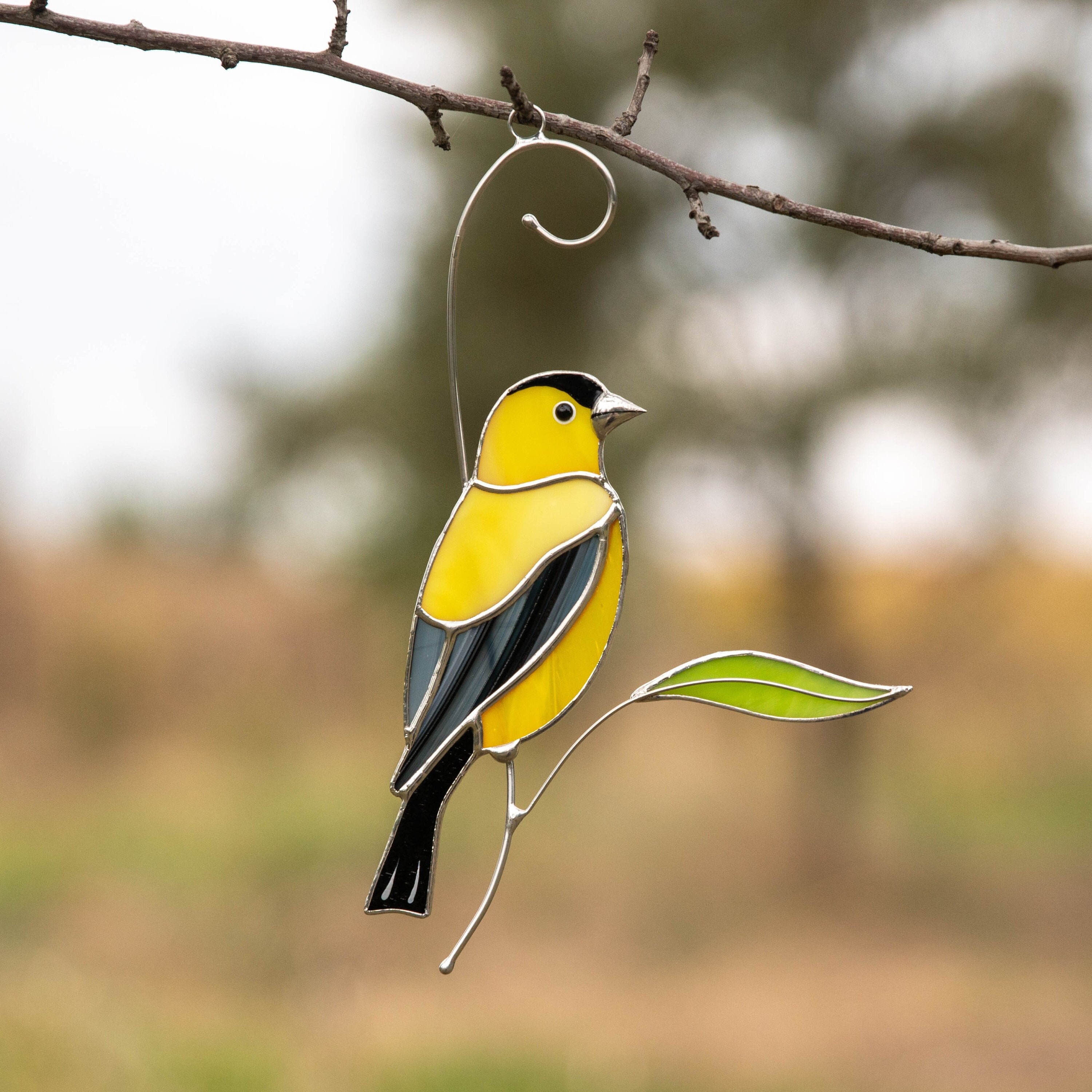Goldfinch stained glass window hangings Unique gift for mom Custom stained glass bird art Bird lover gifts