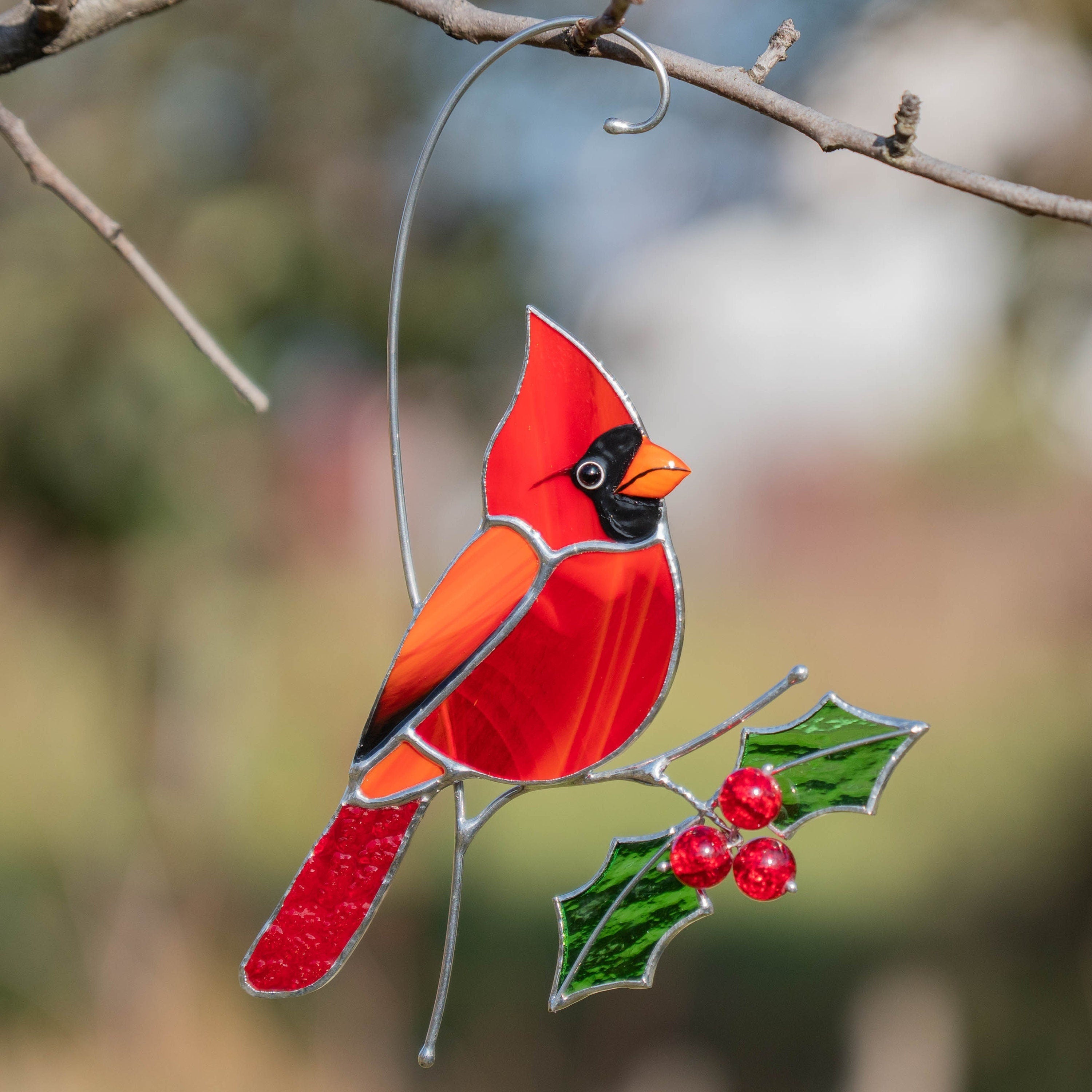Cardinal stained glass bird Godfather gift Cardinal ornament stained glass suncatcher Bird lover gifts stained glass window hangings